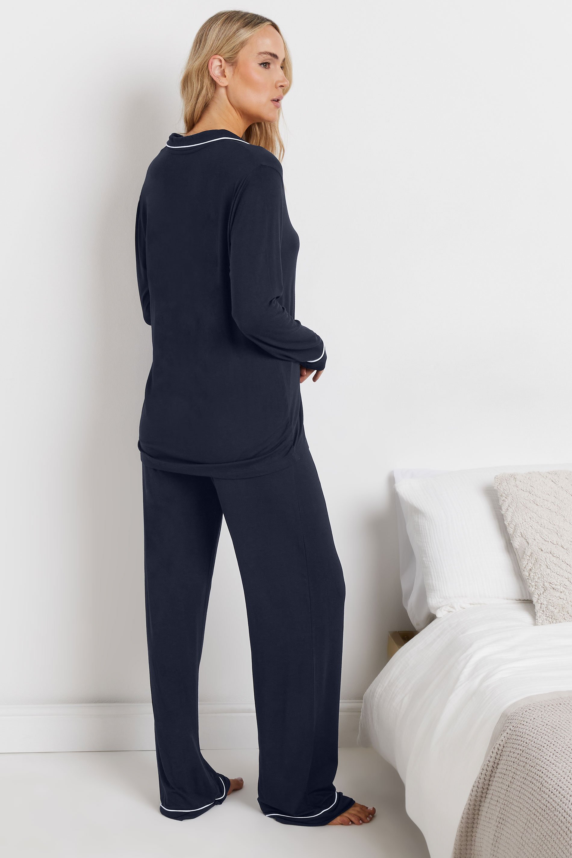 LTS Tall Navy Blue Piped Button Pyjama Set | Long Tall Sally 3