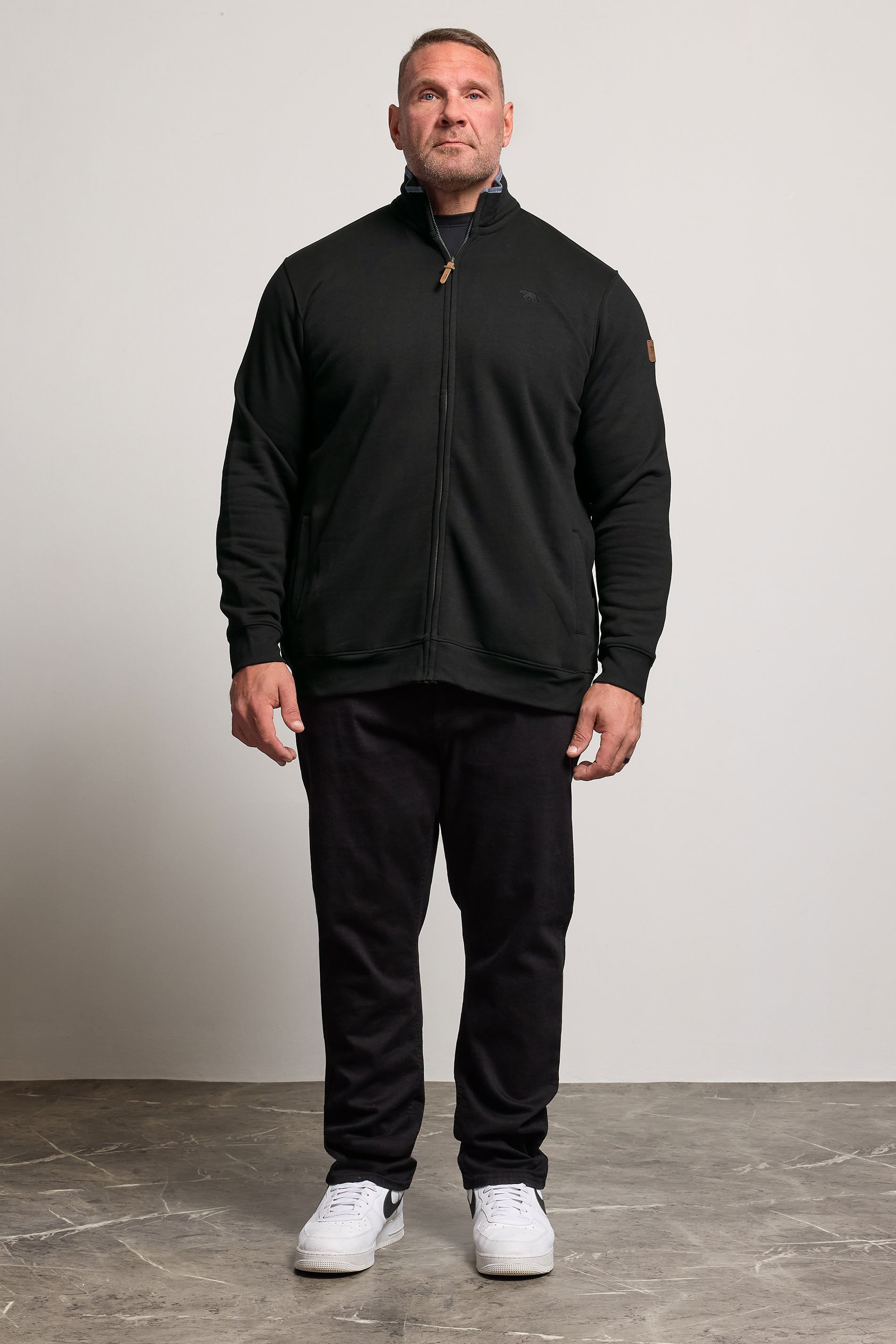 D555 Big & Tall Black Embroidery Zip Through Fleece Lined Jacket | BadRhino 2