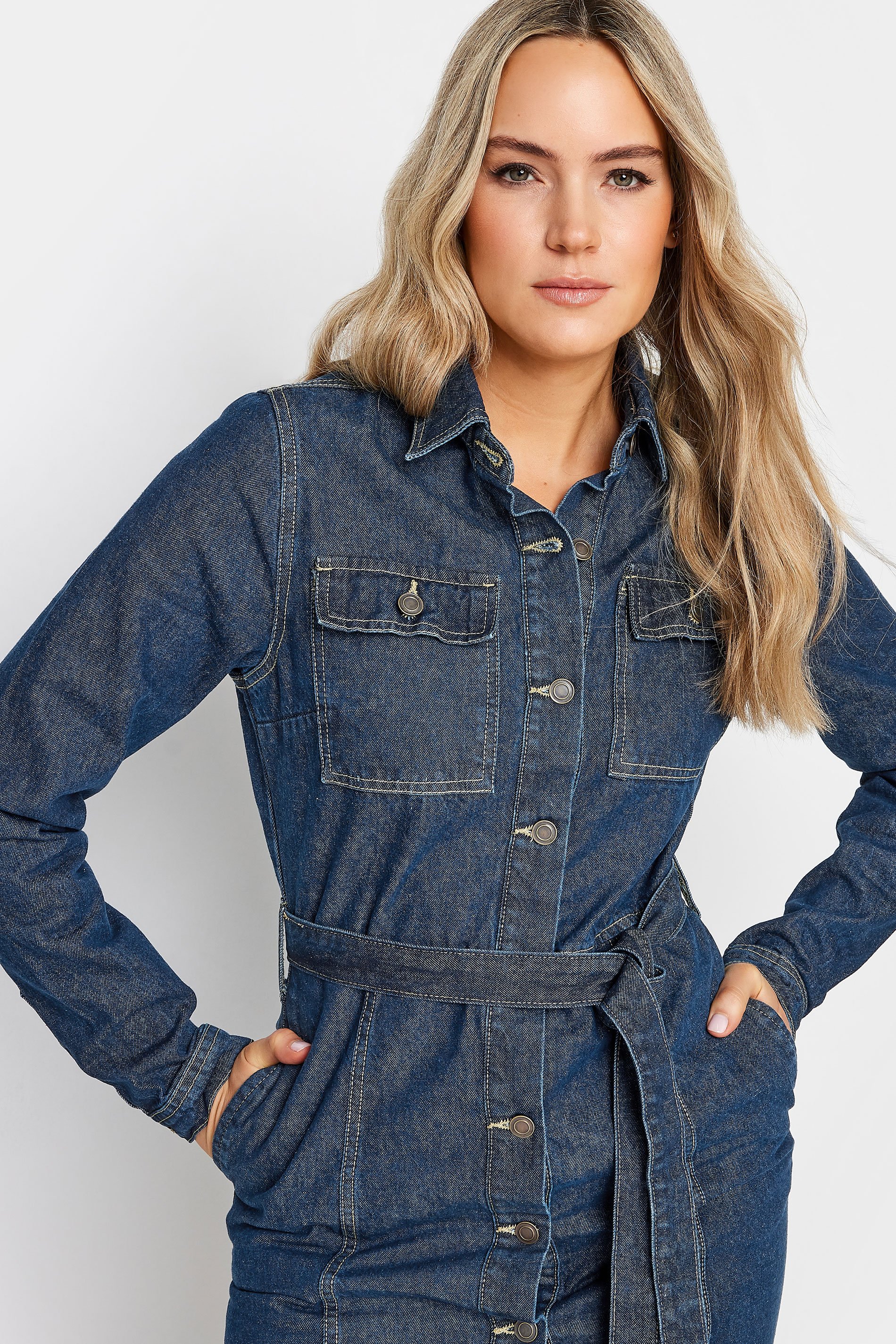LTS Tall Womens Indigo Blue Denim Tie Waist Midi Dress | Long Tall Sally 4