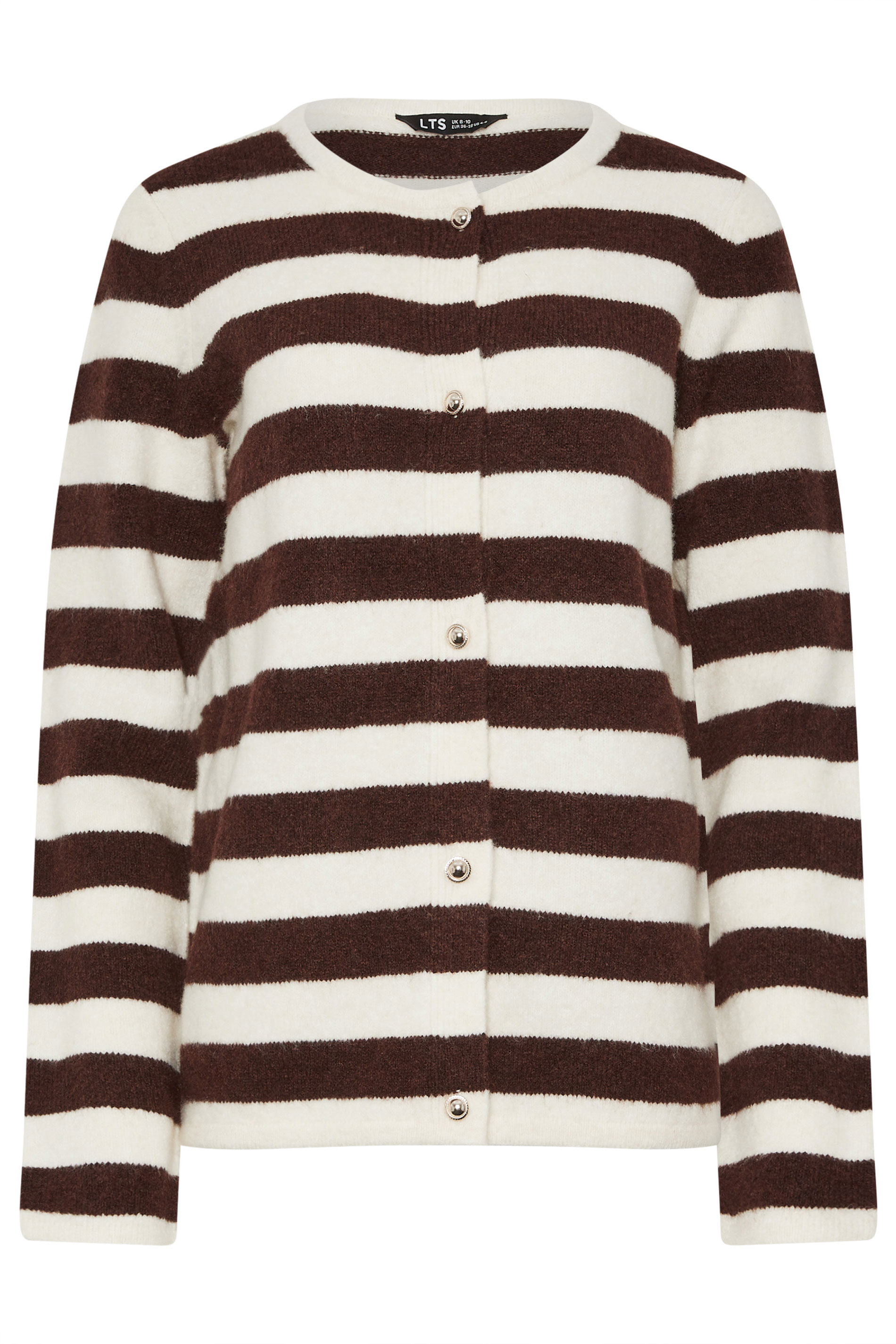 LTS Tall Women's Chocolate Brown Stripe Knitted Cradigan | Long Tall Sally 1