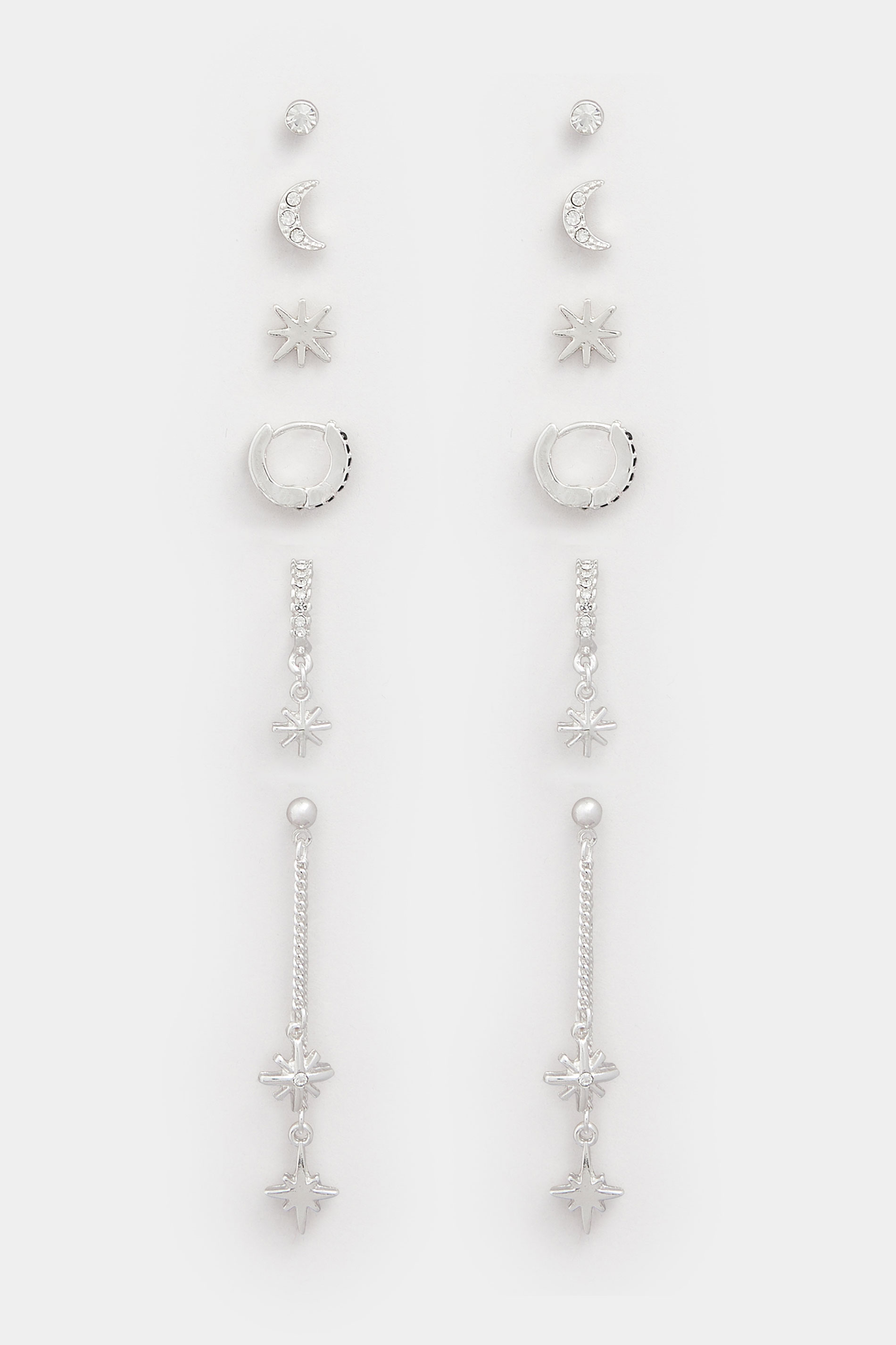 6 PACK Silver Tone Mixed Star Earring Set | Yours Clothing 3