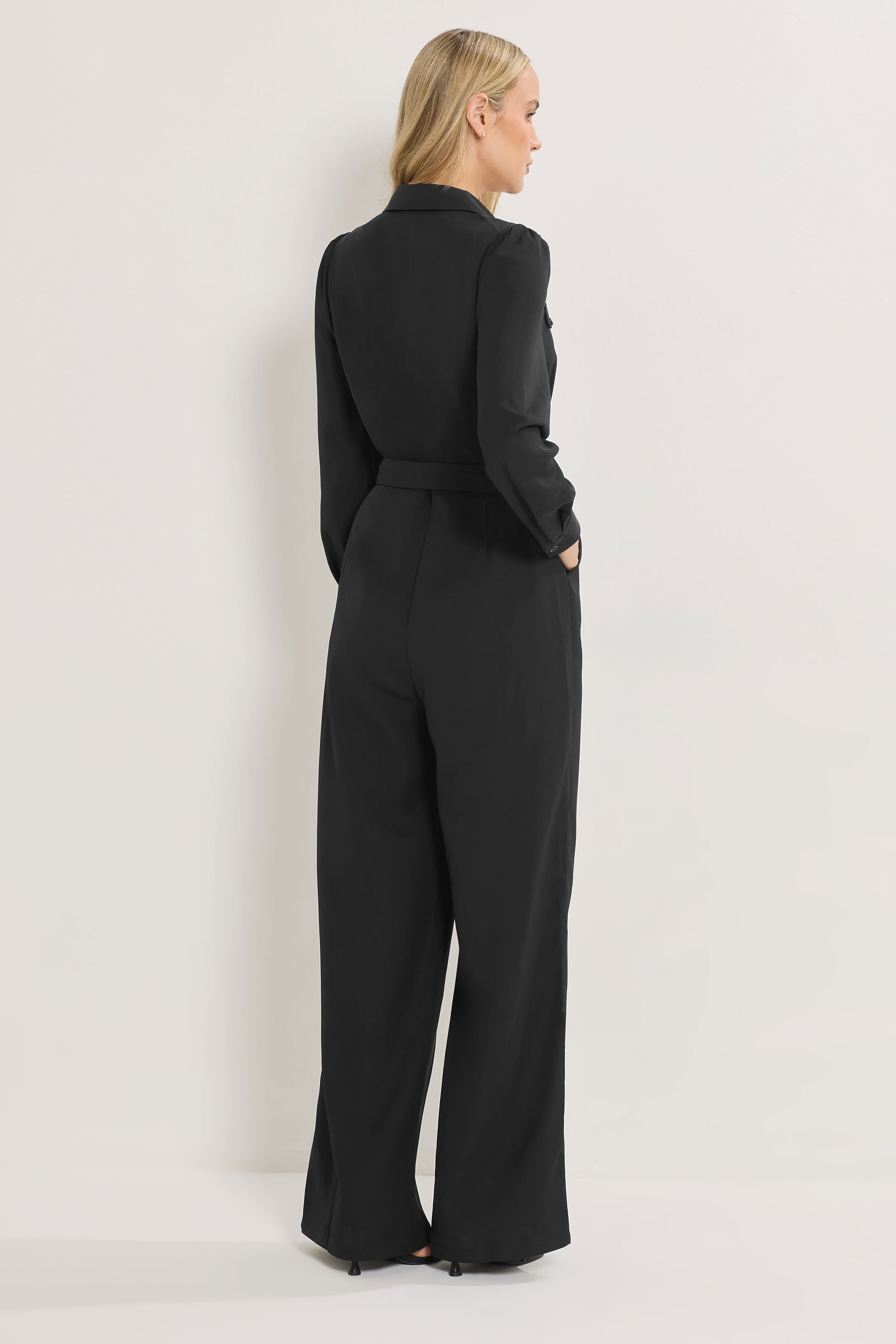 LTS Tall Black Button Wide Leg Jumpsuit | Long Tall Sally 3