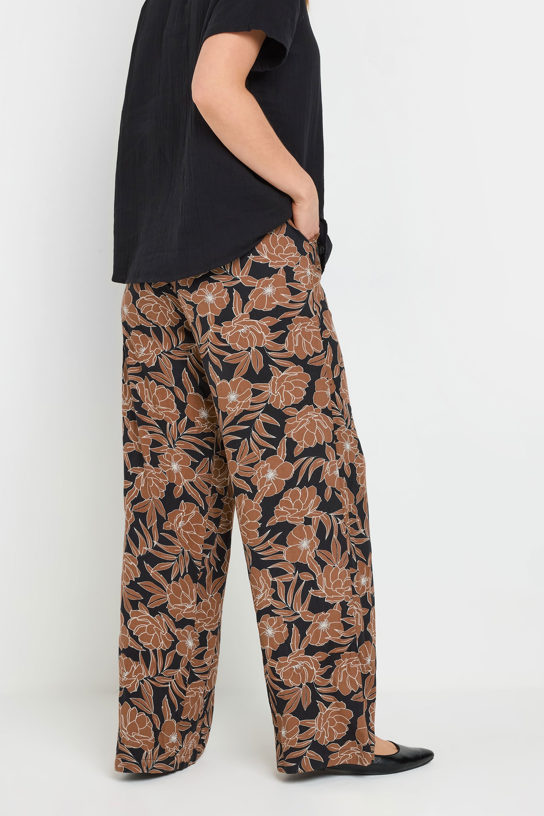 LTS Tall Rust Orange Floral Print Wide Leg Trousers | Long Tall Sally 4