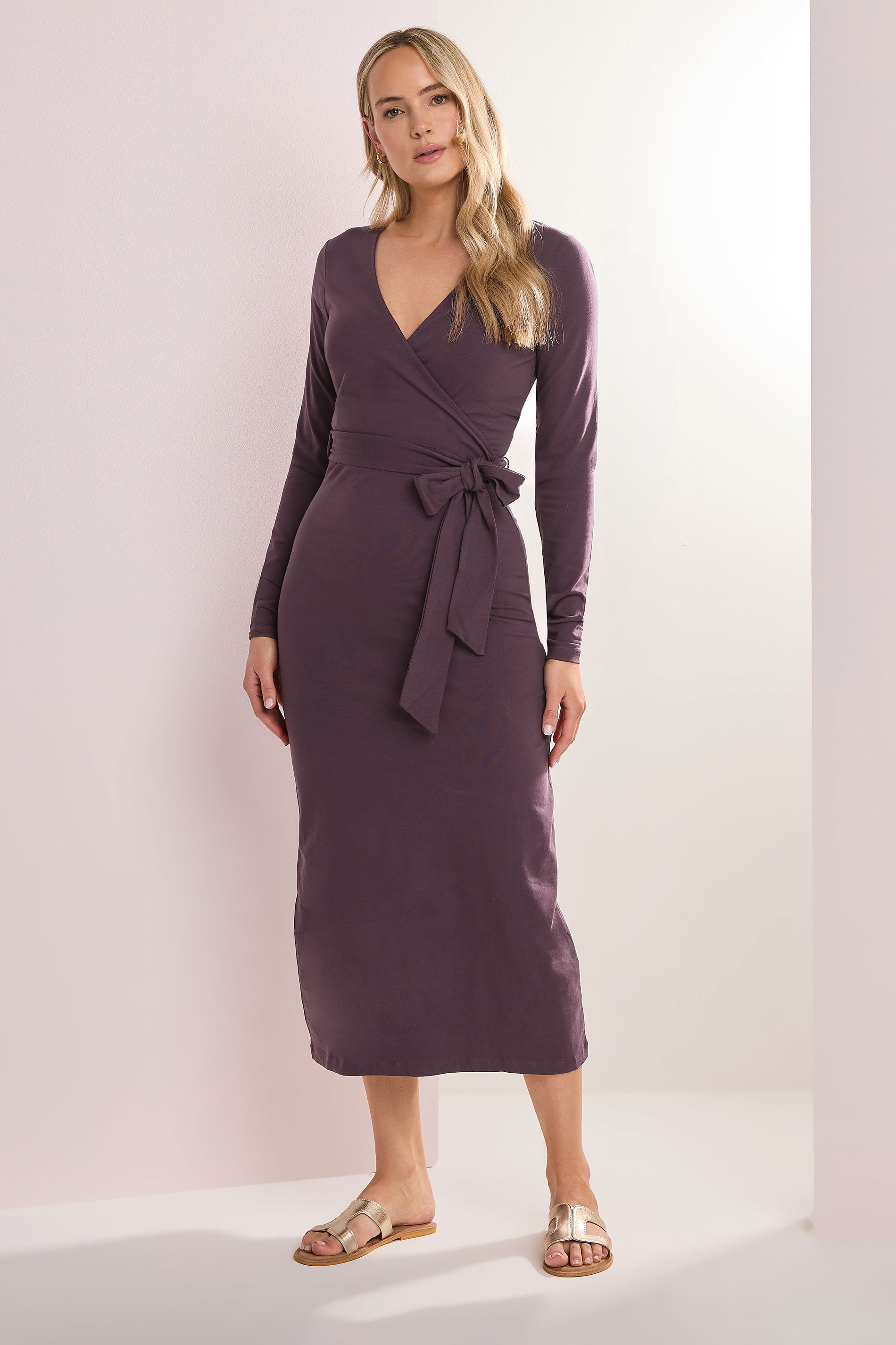 LTS Tall Dark Purple Wrap Midi Dress | Long Tall Sally 2