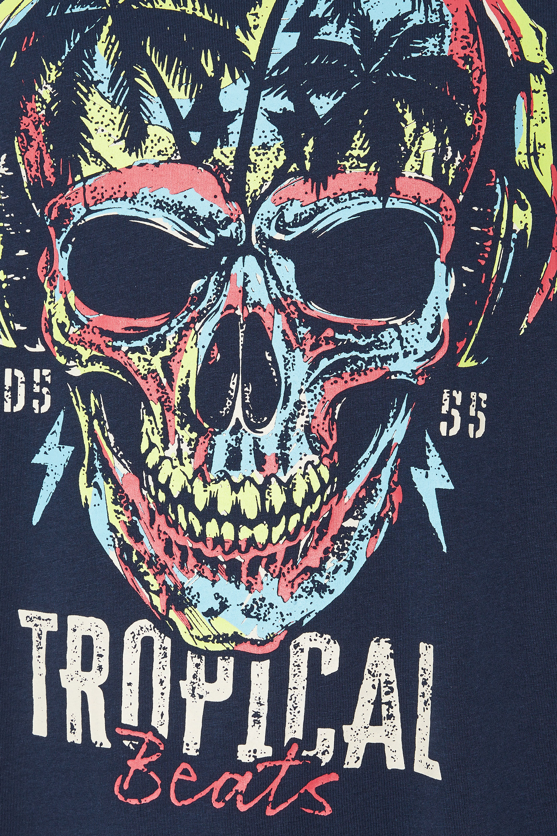 D555 Big & Tall Navy Blue Tropical Skull Print T-Shirt | BadRhino 5