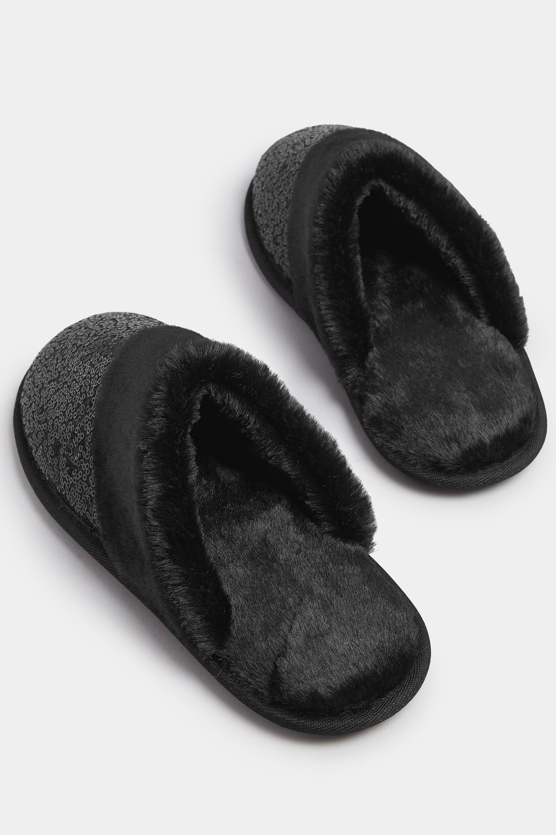 Black Sequin Mule Slippers | Yours Clothing 4