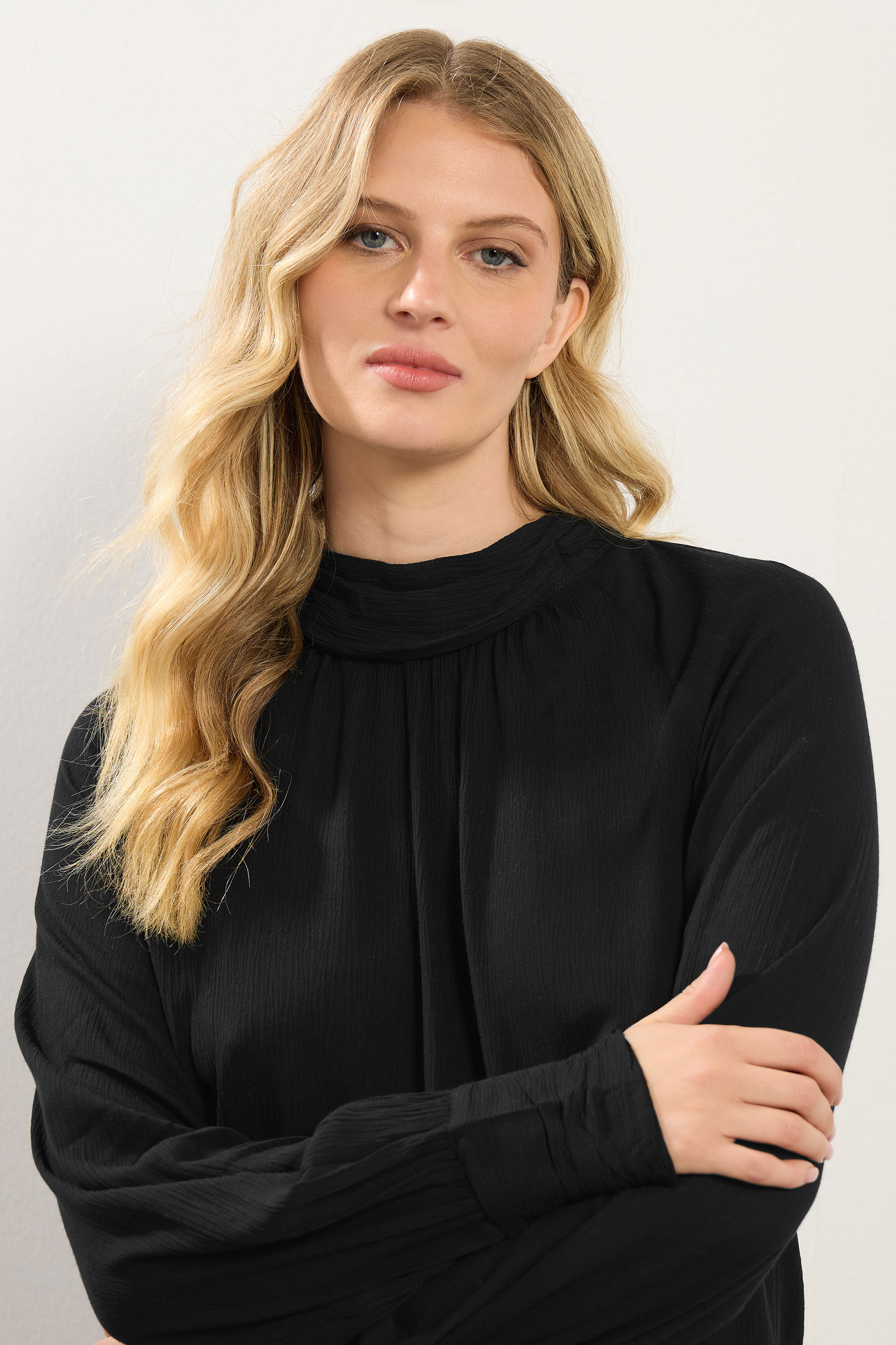 LTS Tall Black High Neck Crinkle Top | Long Tall Sally 6