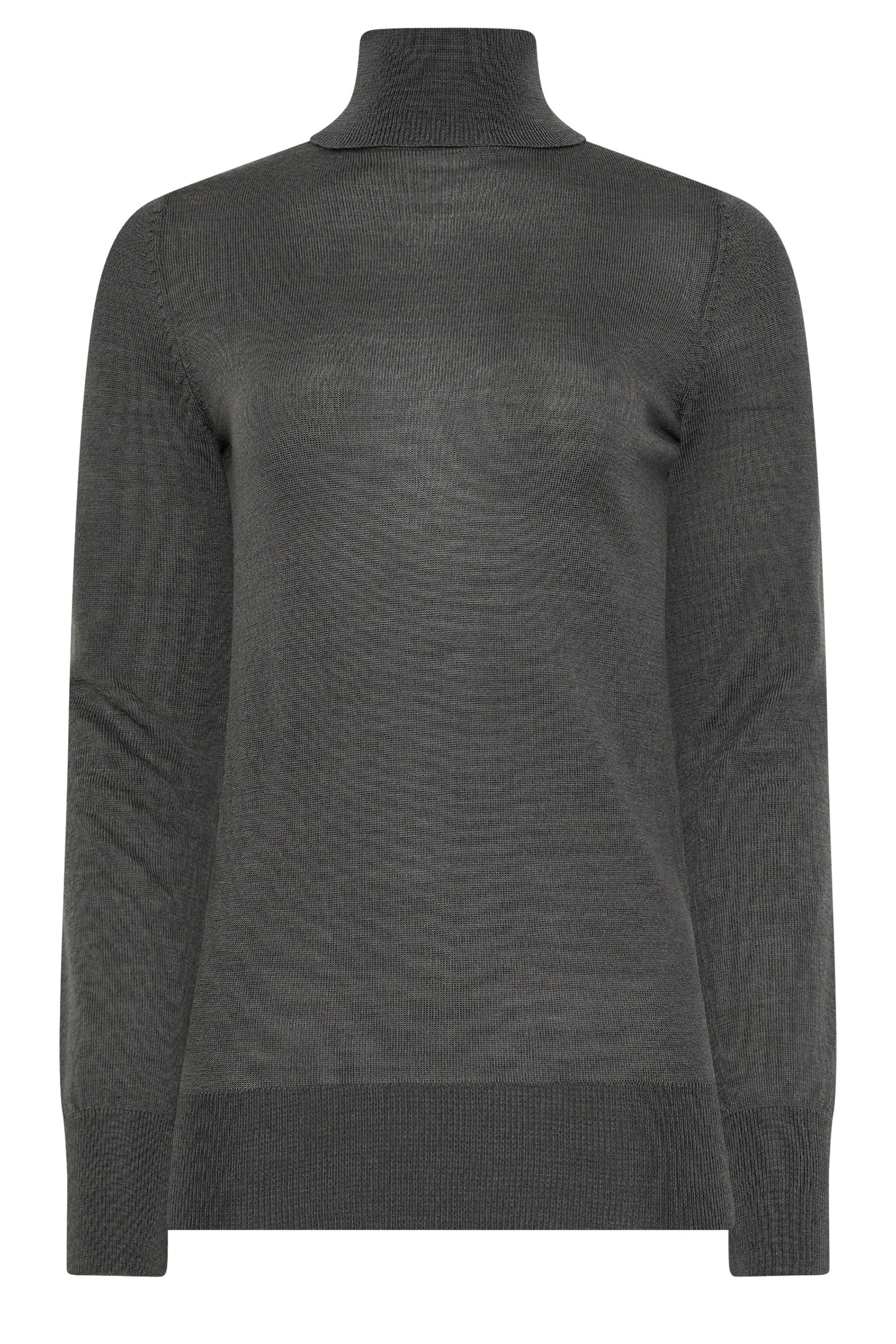 LTS PREMIUM Tall Dark Grey Merino Wool Roll Neck Jumper | Long Tall Sally 5