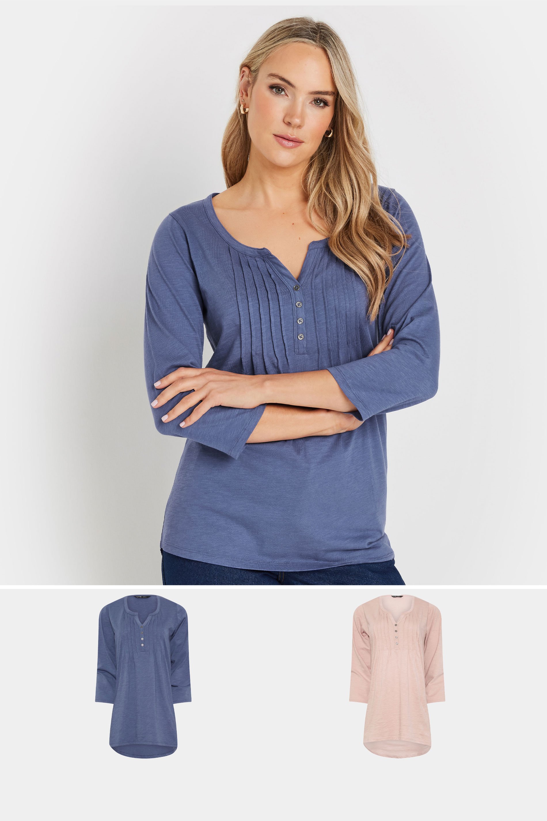 LTS Tall 2 PACK Light Pink & Blue Henley Tops | Long Tall Sally 1