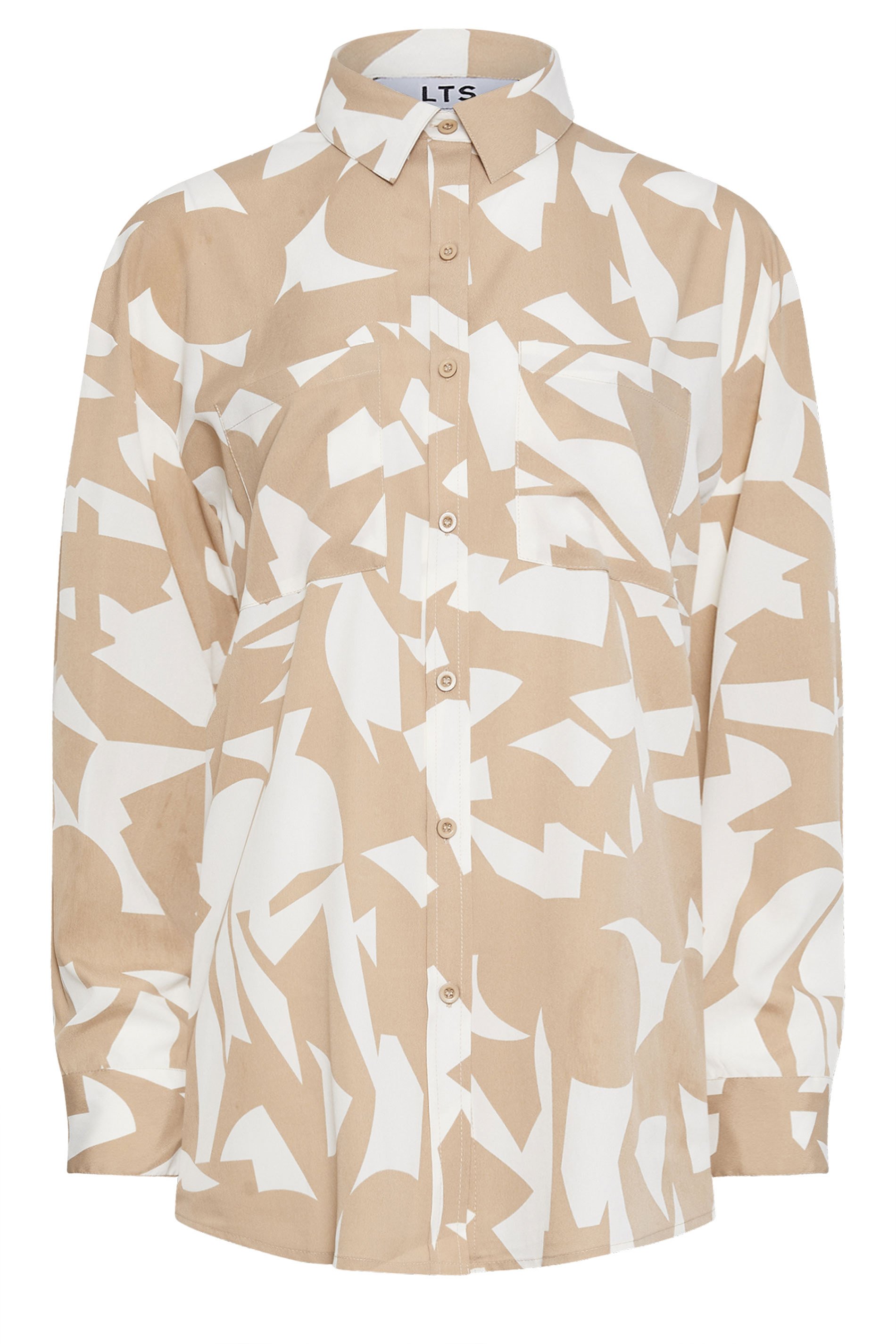 LTS Tall Neutral Brown Abstract Print Shirt | Long Tall Sally 6