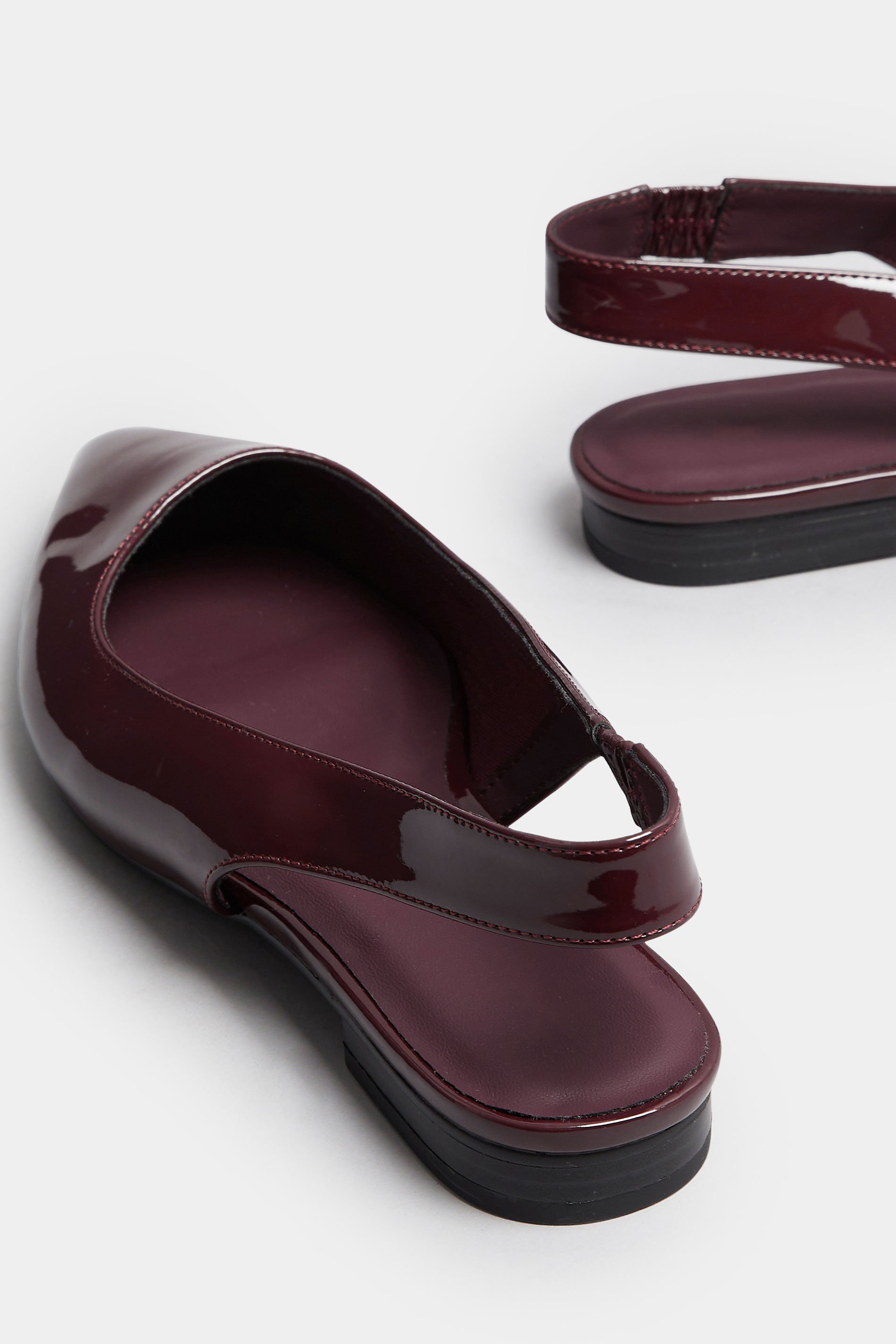 LTS Burgundy Red Patent Flat Shoes In Standard Fit | Long Tall Sally 4