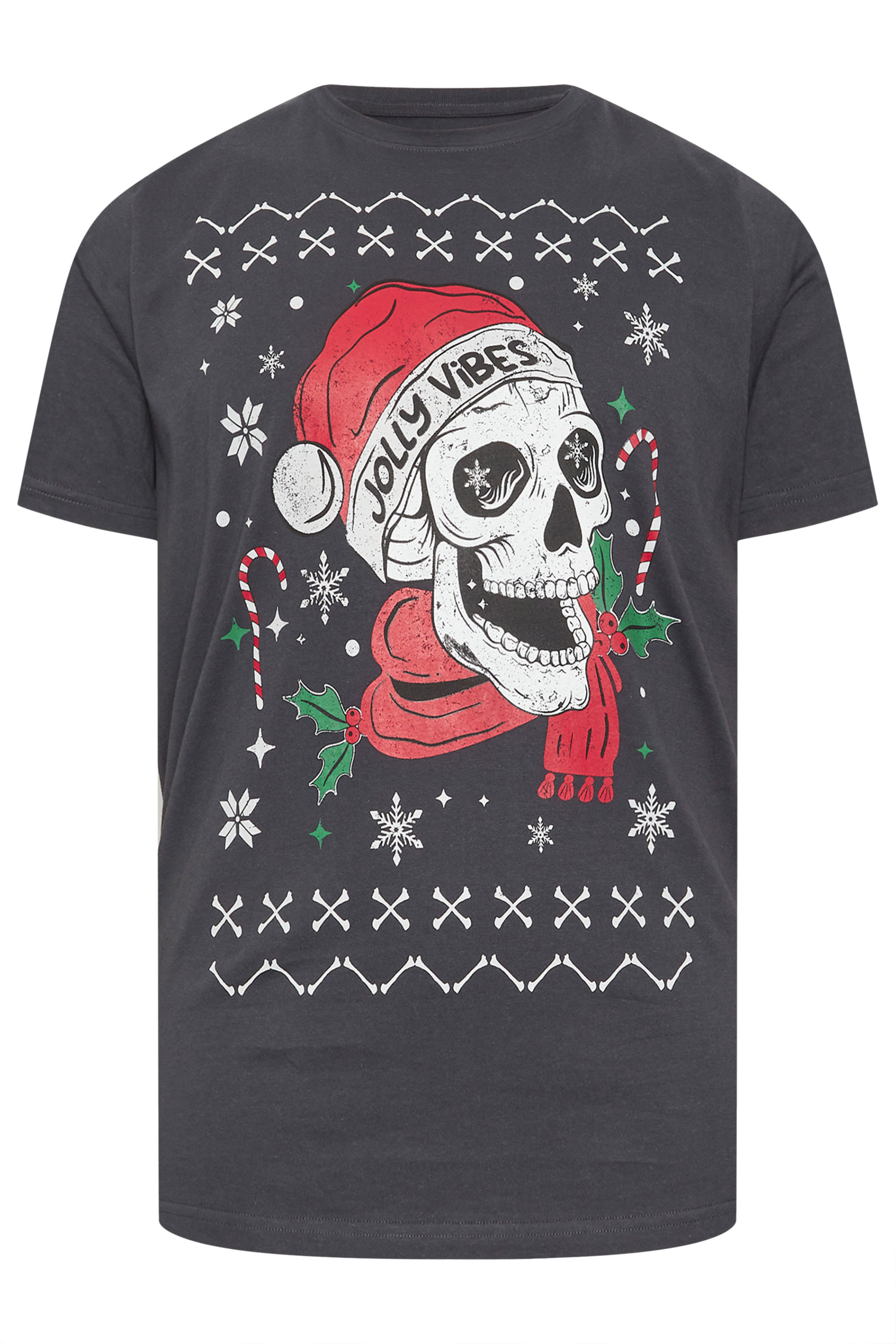 BadRhino Big & Tall Grey Christmas Skull Graphic T-Shirt | BadRhino 4