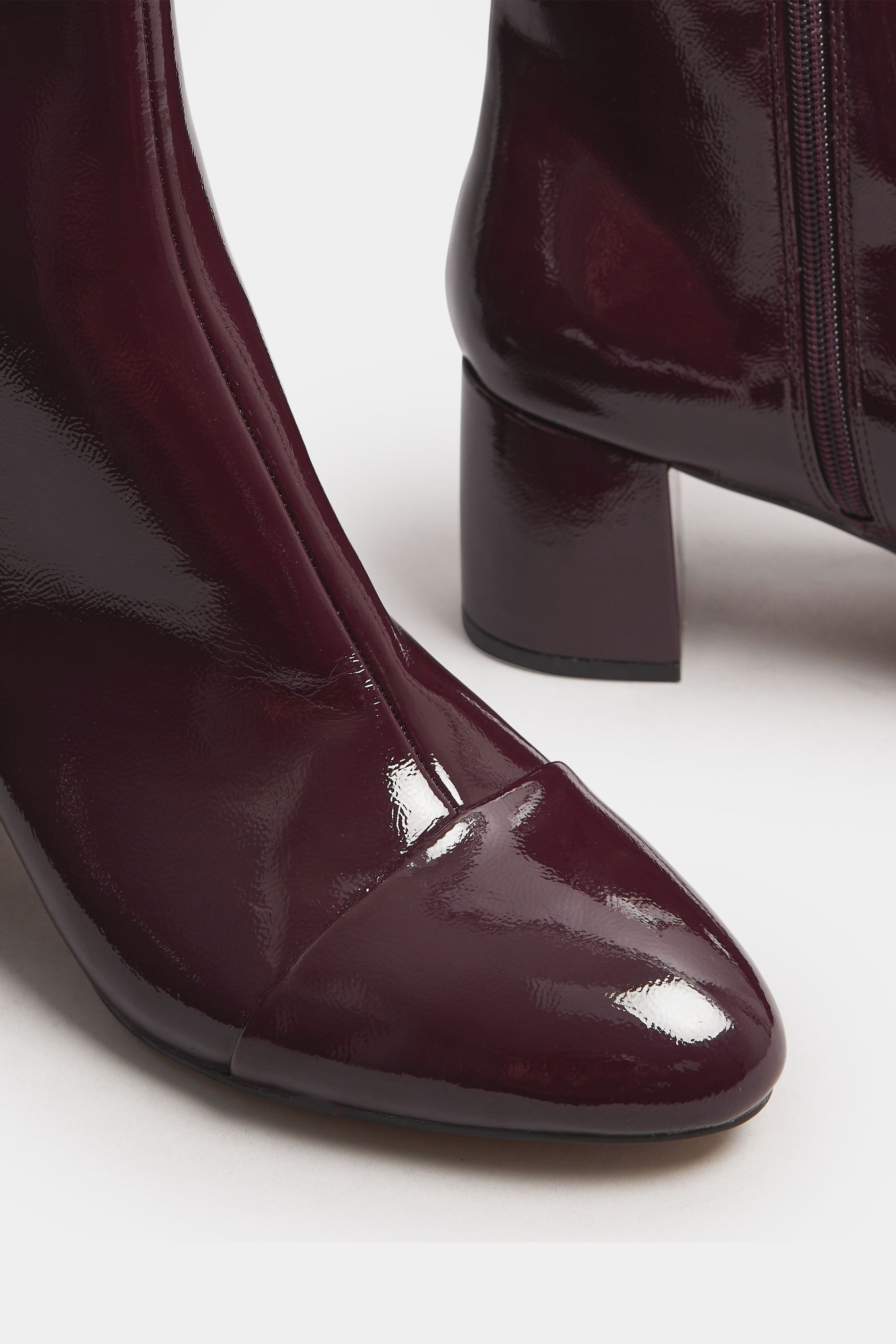 LTS Burgundy Red Patent Block Heel Ankle Boot In Standard Fit | Long Tall Sally 5