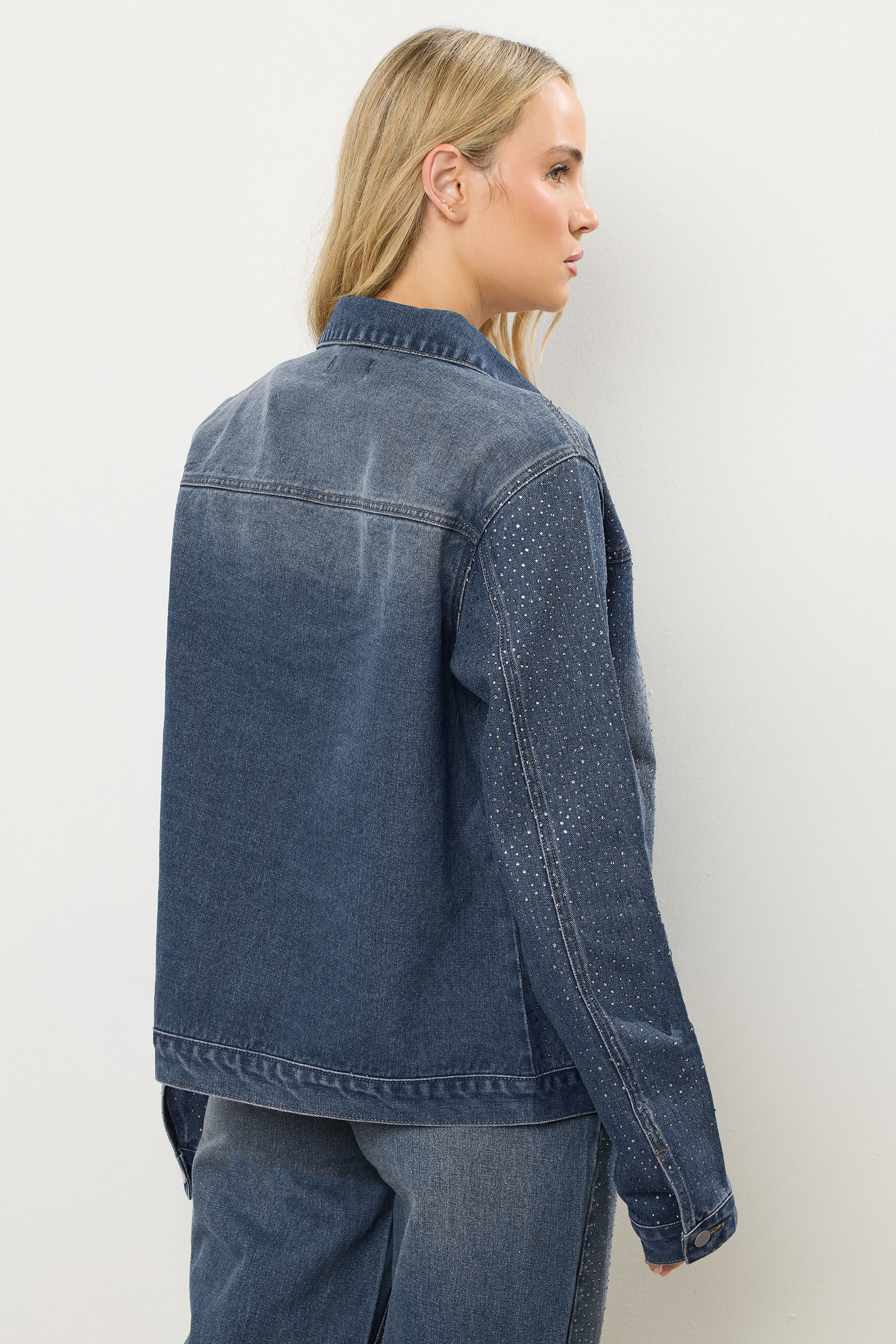 LTS Tall Blue Diamante Embellished Denim Jacket | Long Tall Sally 4