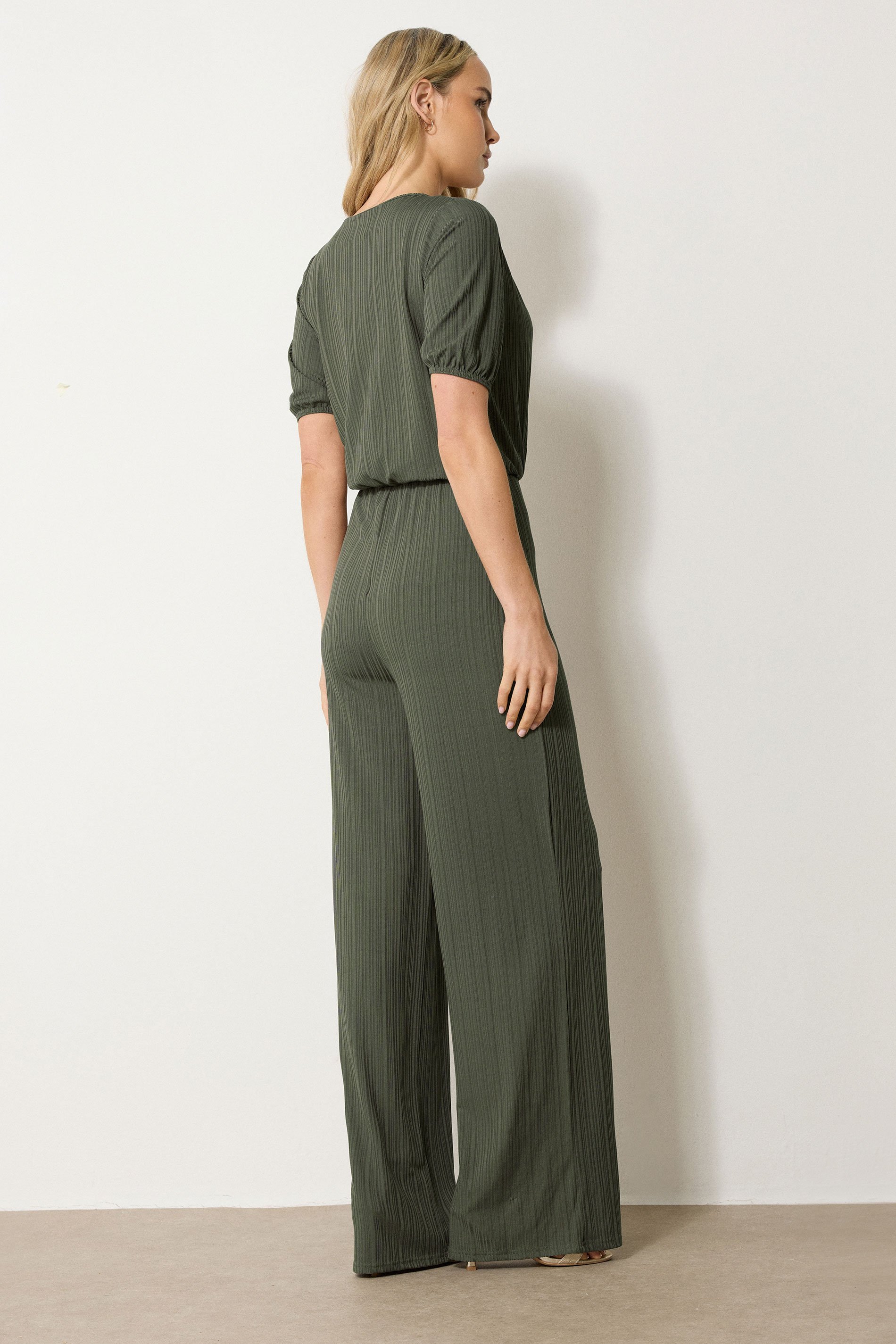 LTS Tall Khaki Green Ribbed Wrap Jumpsuit | Long Tall Sally 3