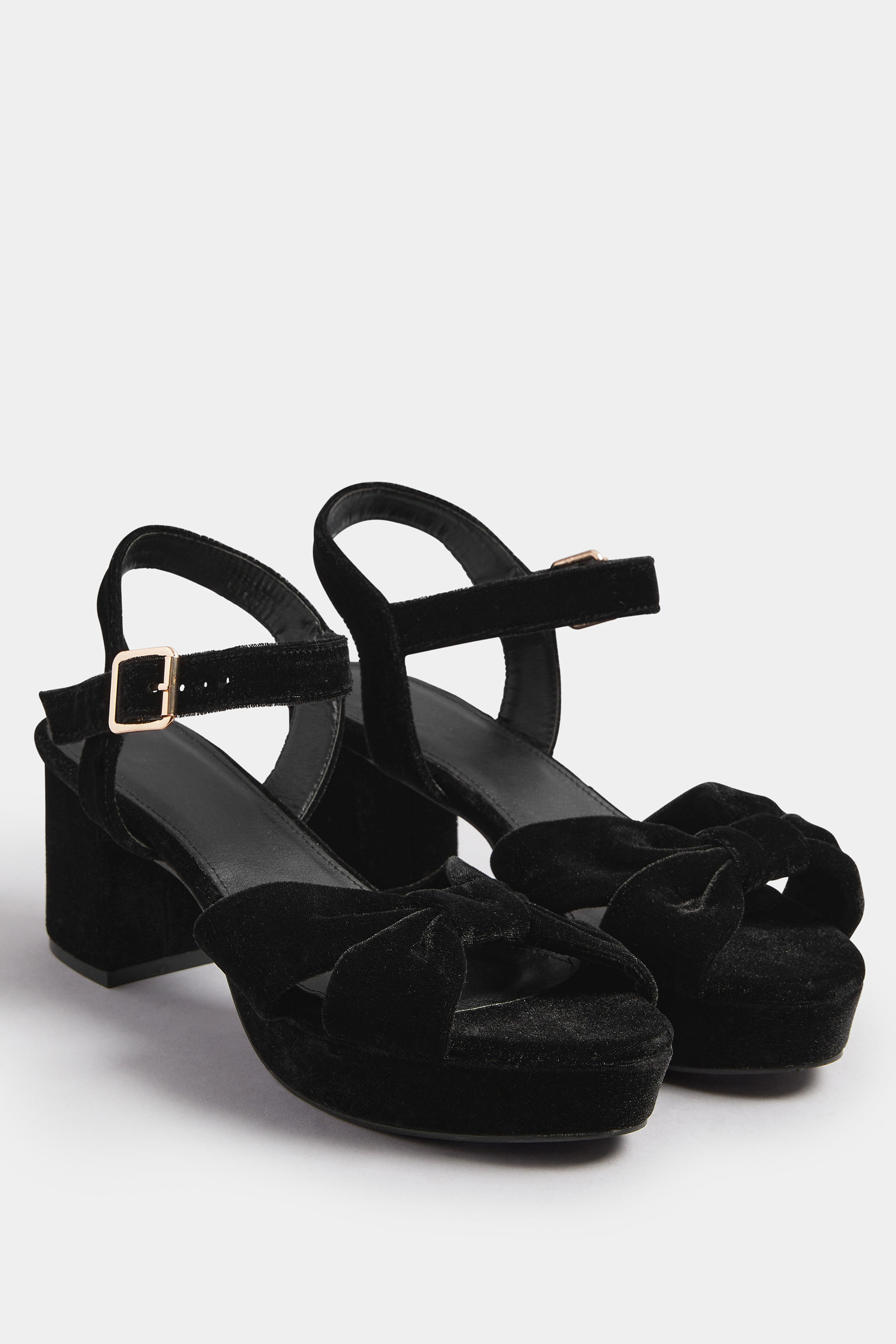 Black Velvet Bow Strap Platform Heels In Extra Wide Fit | Yours Clothing 2