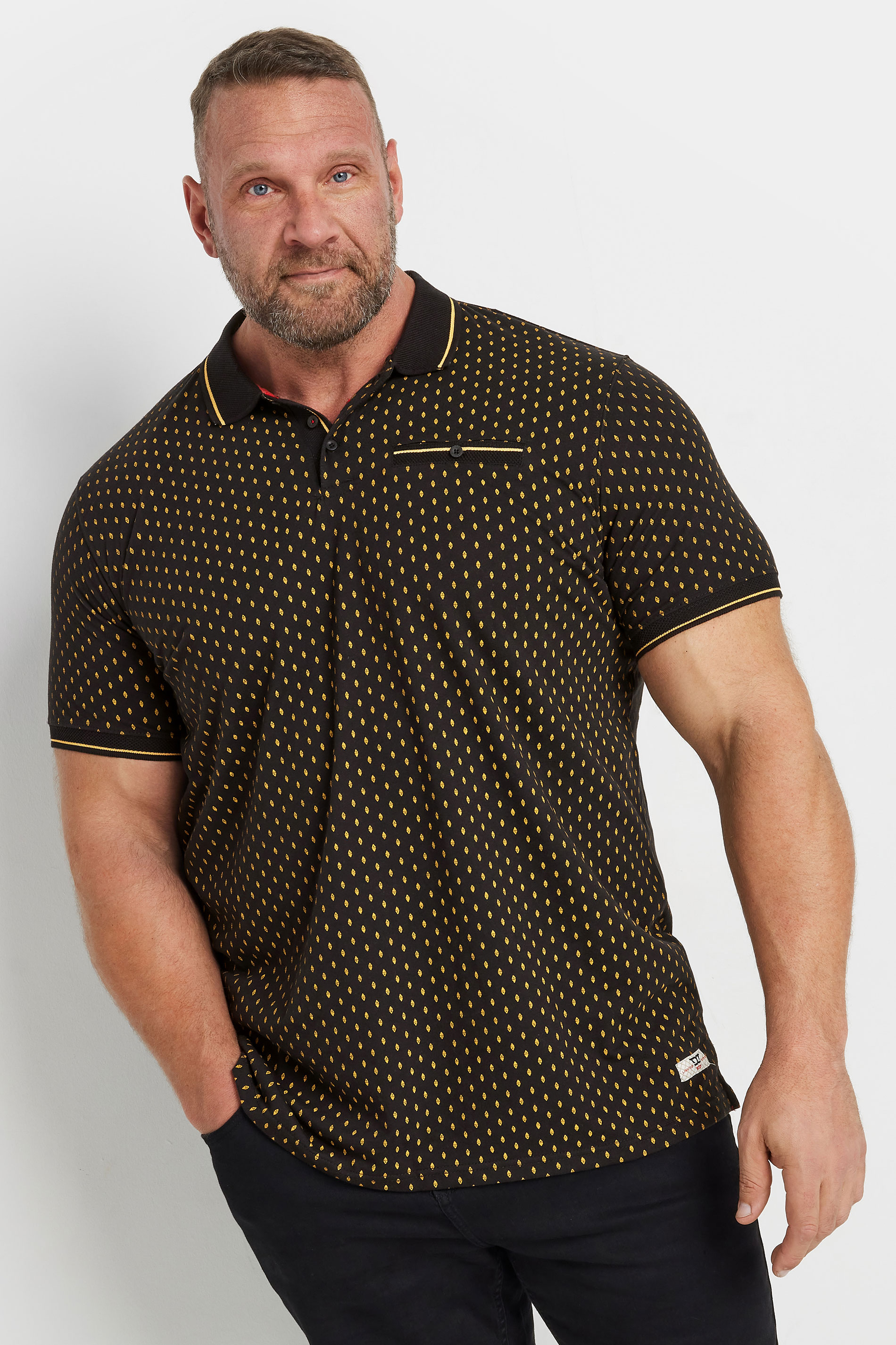 D555 Big & Tall Black Jersey Jacquard Polo Shirt | BadRhino 1
