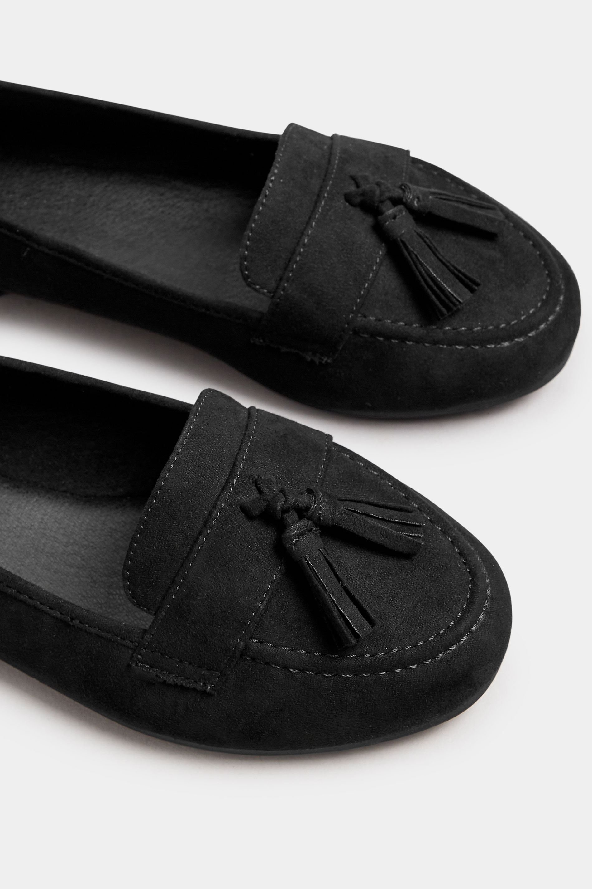 Black Tassel Detail Faux Suede Loafers In Wide E & Extra Wide EEE Fit | Yours Clothing 5