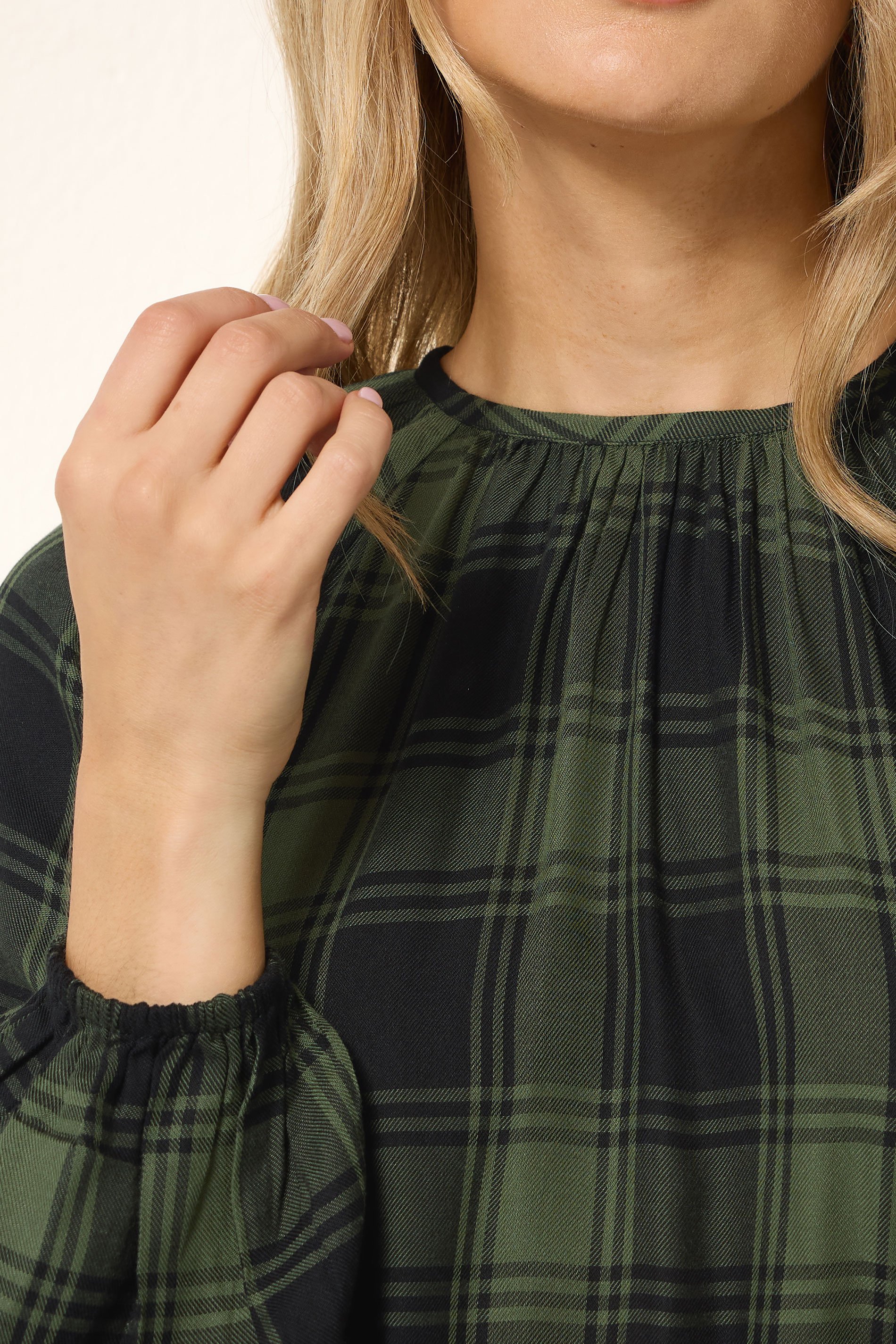 LTS Tall Khaki Green Check Balloon Sleeve Blouse | Long Tall Sally 6
