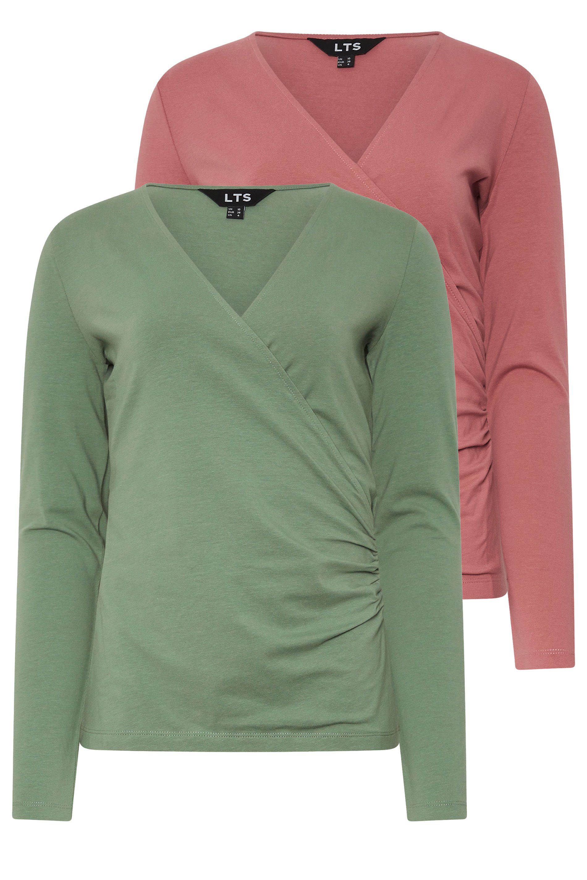 LTS Tall 2 PACK Sage Green & Pink Wrap Tops | Long Tall Sally 7