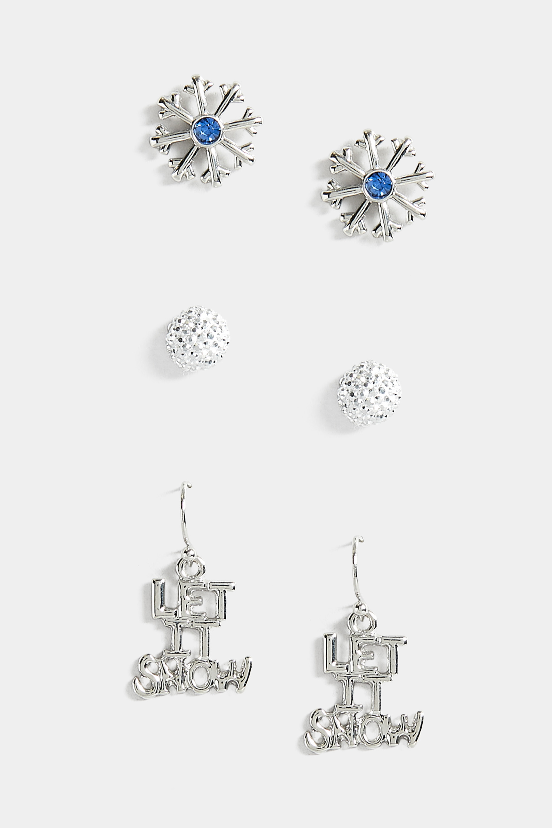 3 PACK Silver Novelty Stud Earrings Set | Yours Clothing 3