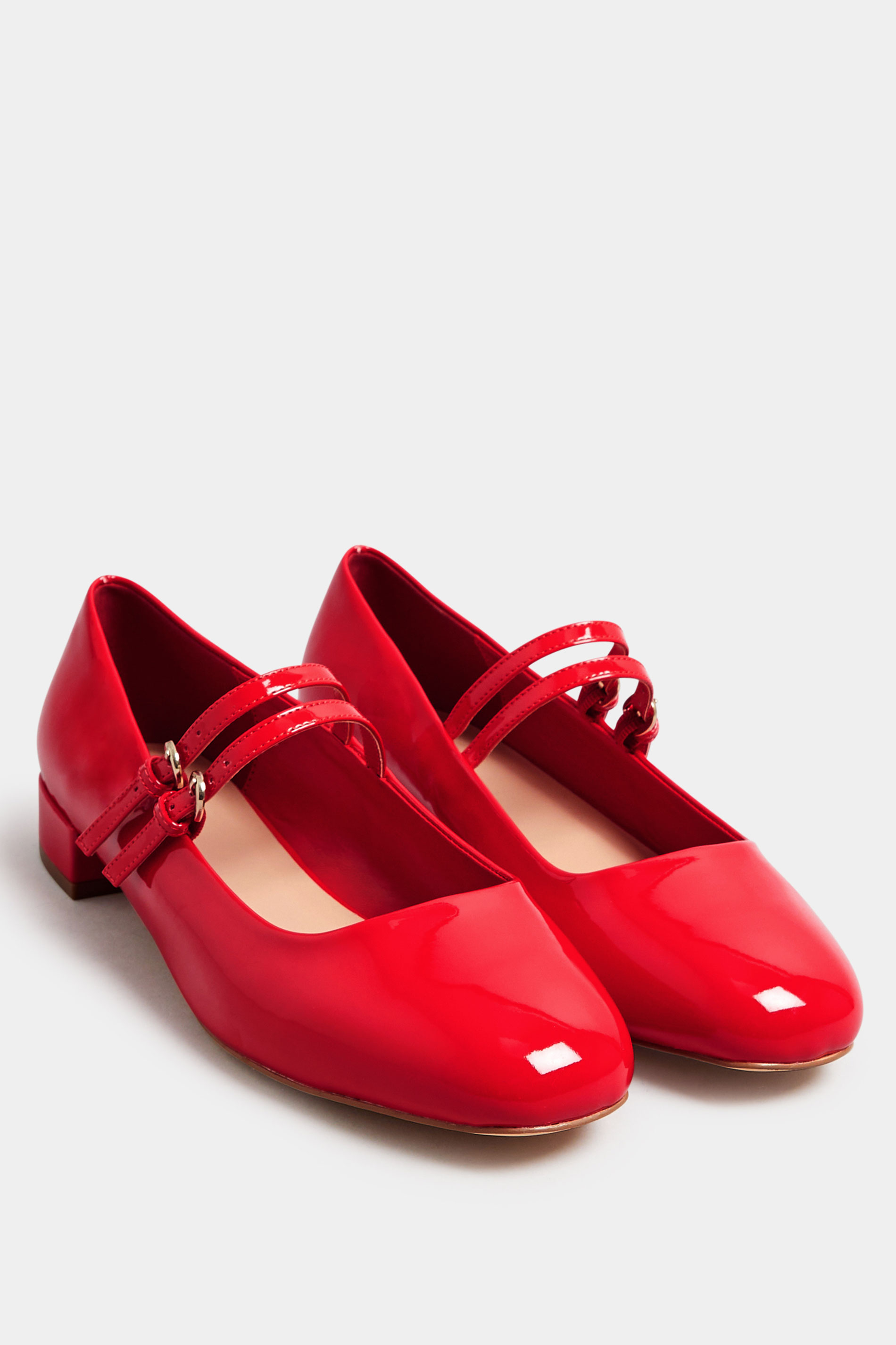 Red Patent Low Block Mary Jane Shoes In Extra Wide EEE Fit | Yours Clothing 1