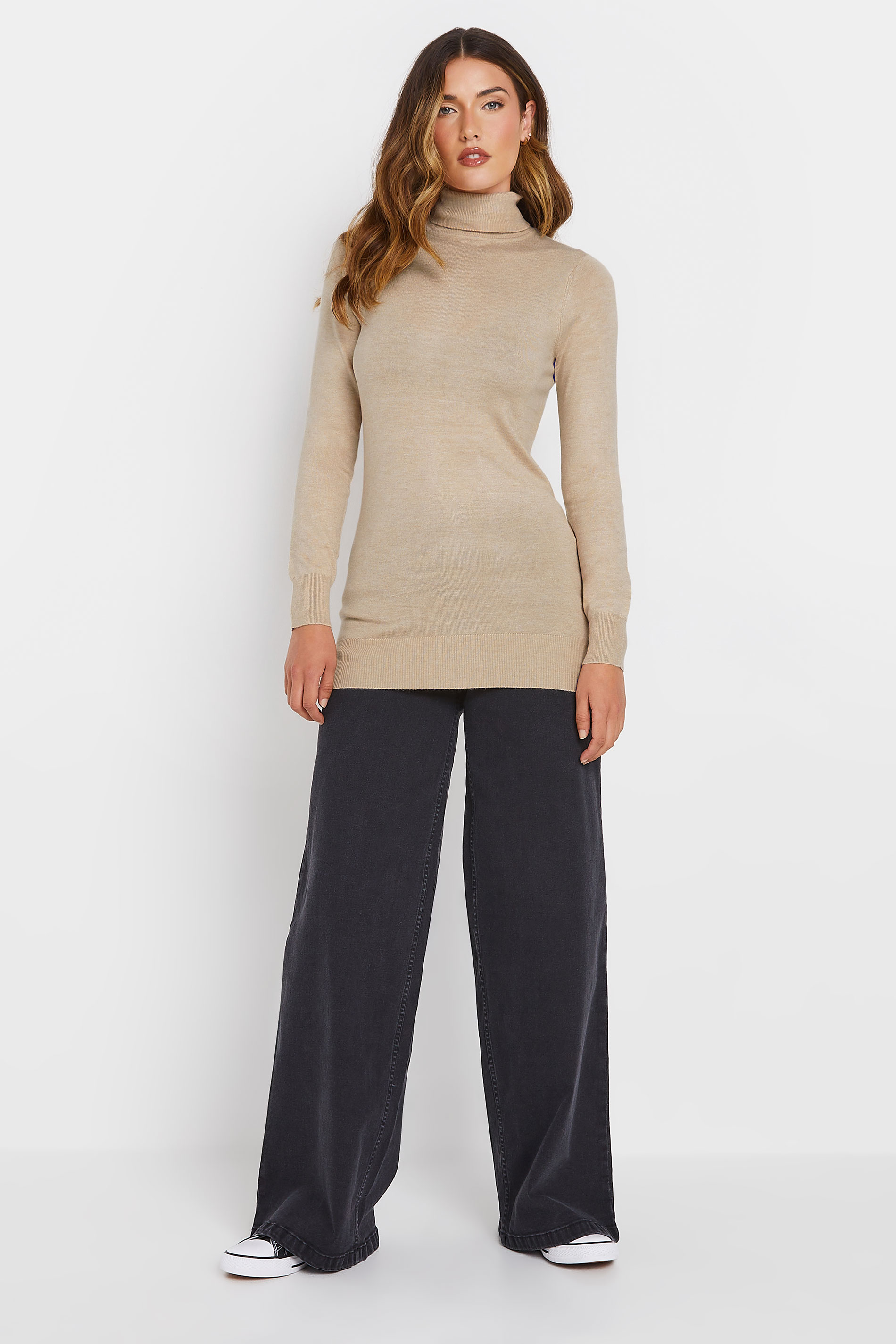LTS Tall Beige Brown Long Sleeve Roll Neck Jumper | Long Tall Sally 2