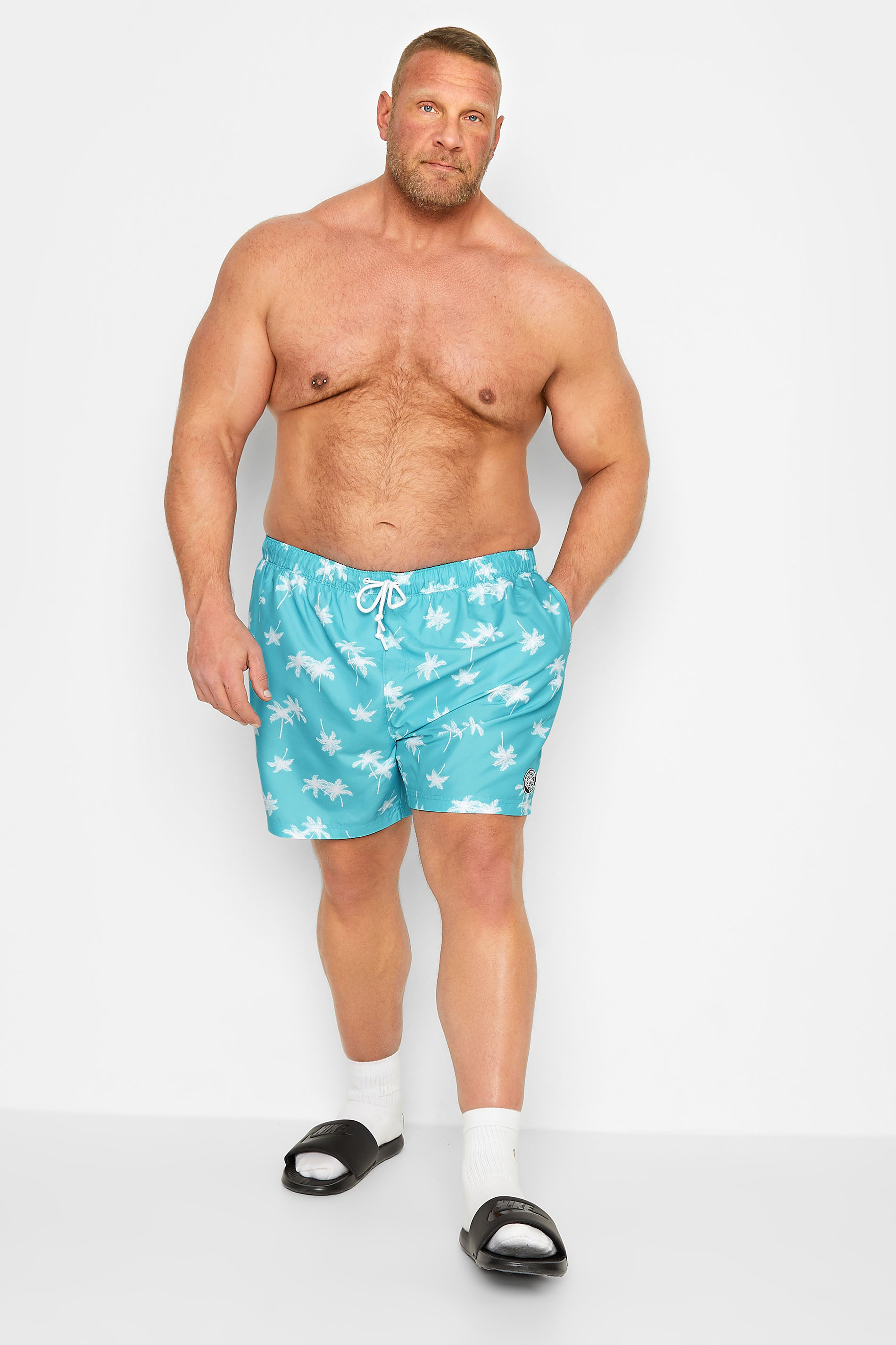 PENGUIN MUNSINGWEAR Big & Tall Blue Palm Tree Swim Shorts | BadRhino 2