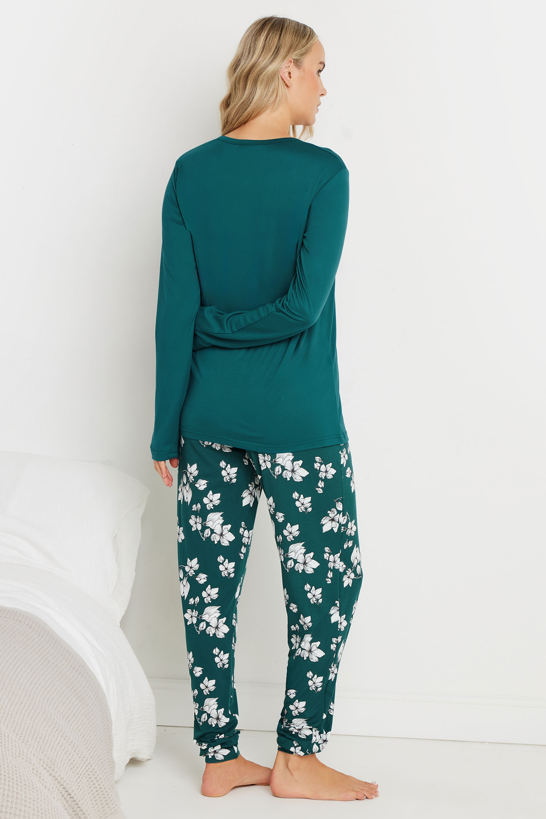 LTS Tall Green Soft Touch Floral Pyjama Set | Long Tall Sally 3
