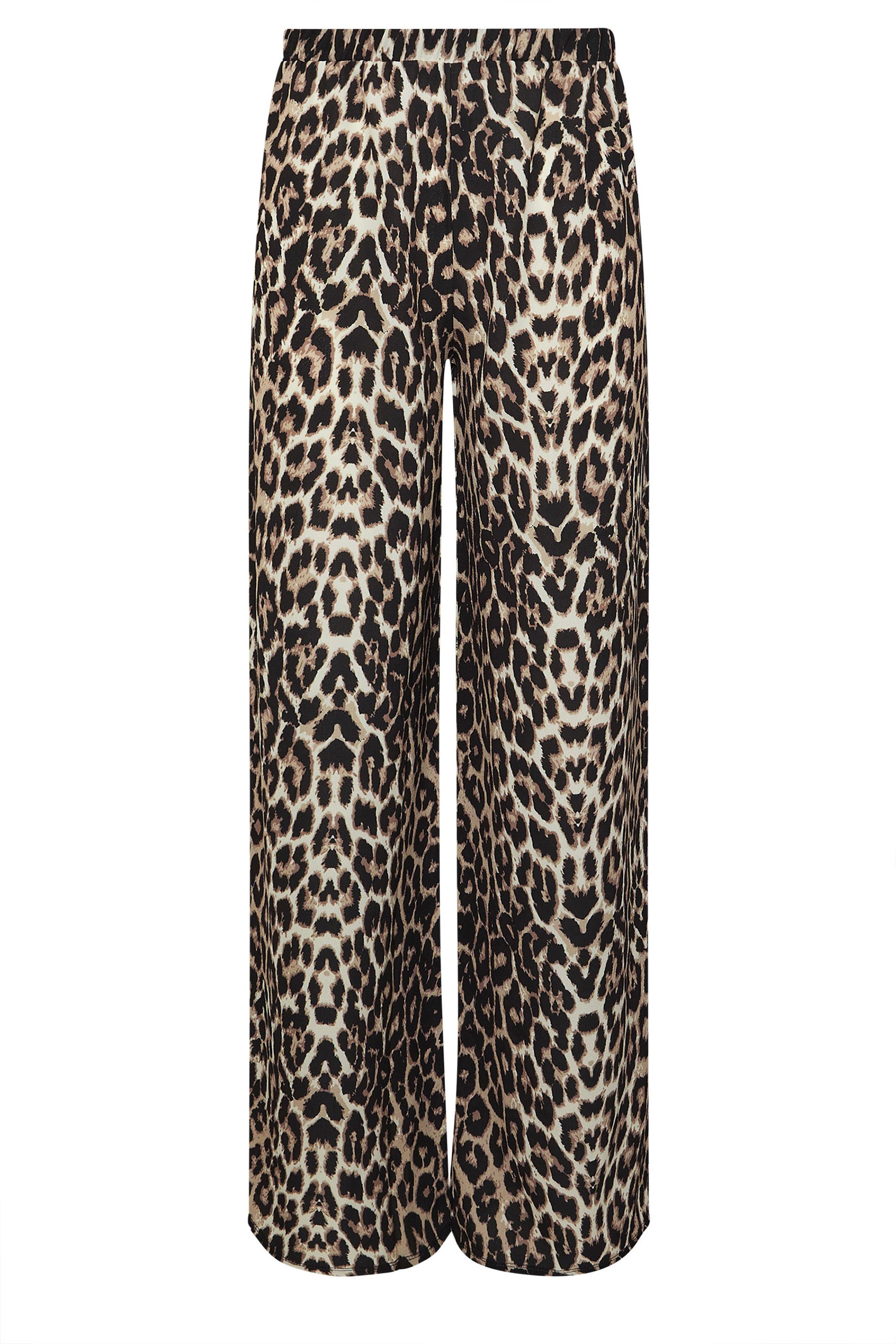 LTS Tall Beige Brown Leopard Print Wide Leg Trousers | Long Tall Sally 5