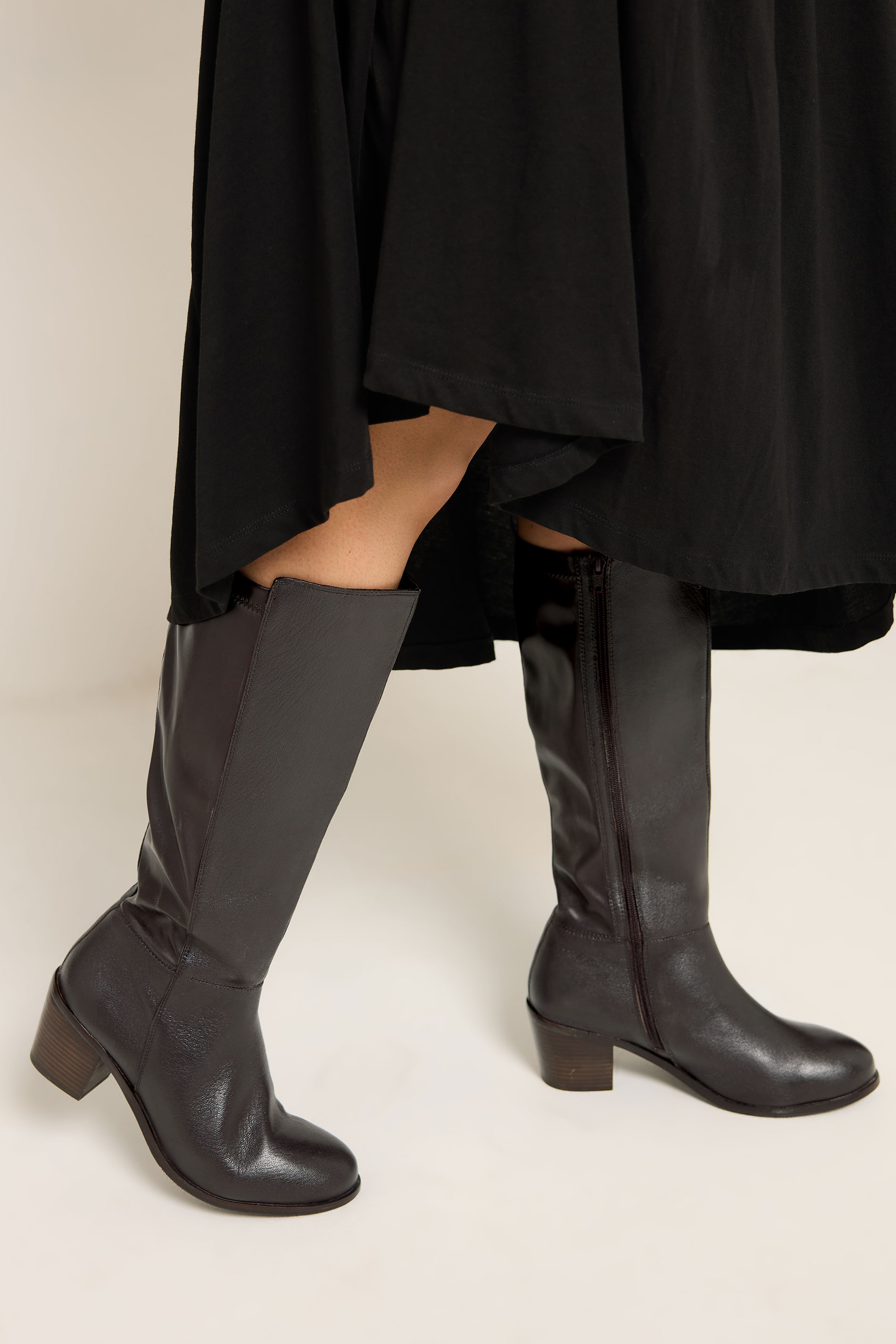 Dark Brown Real Leather Knee High Boots In Wide E Fit | Yours Clothing 1