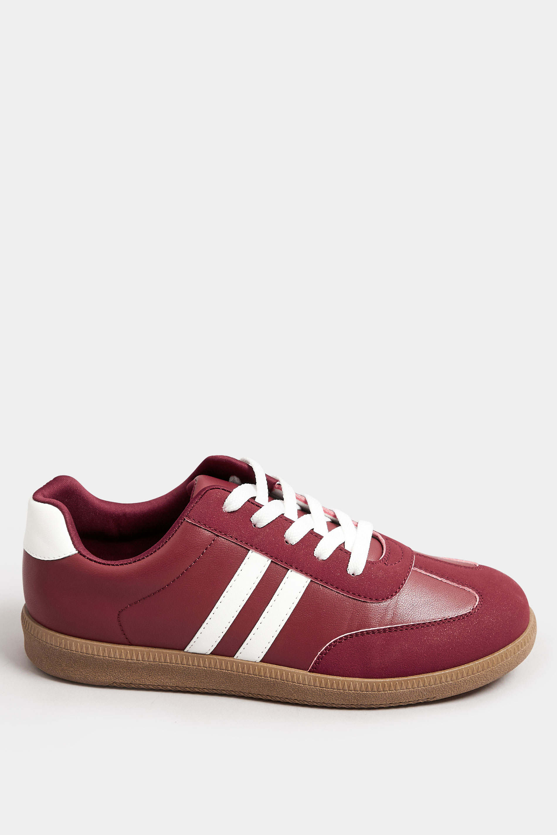 Burgundy Red Retro Stripe Trainers In Extra Wide EEE Fit | Yours Clothing 3