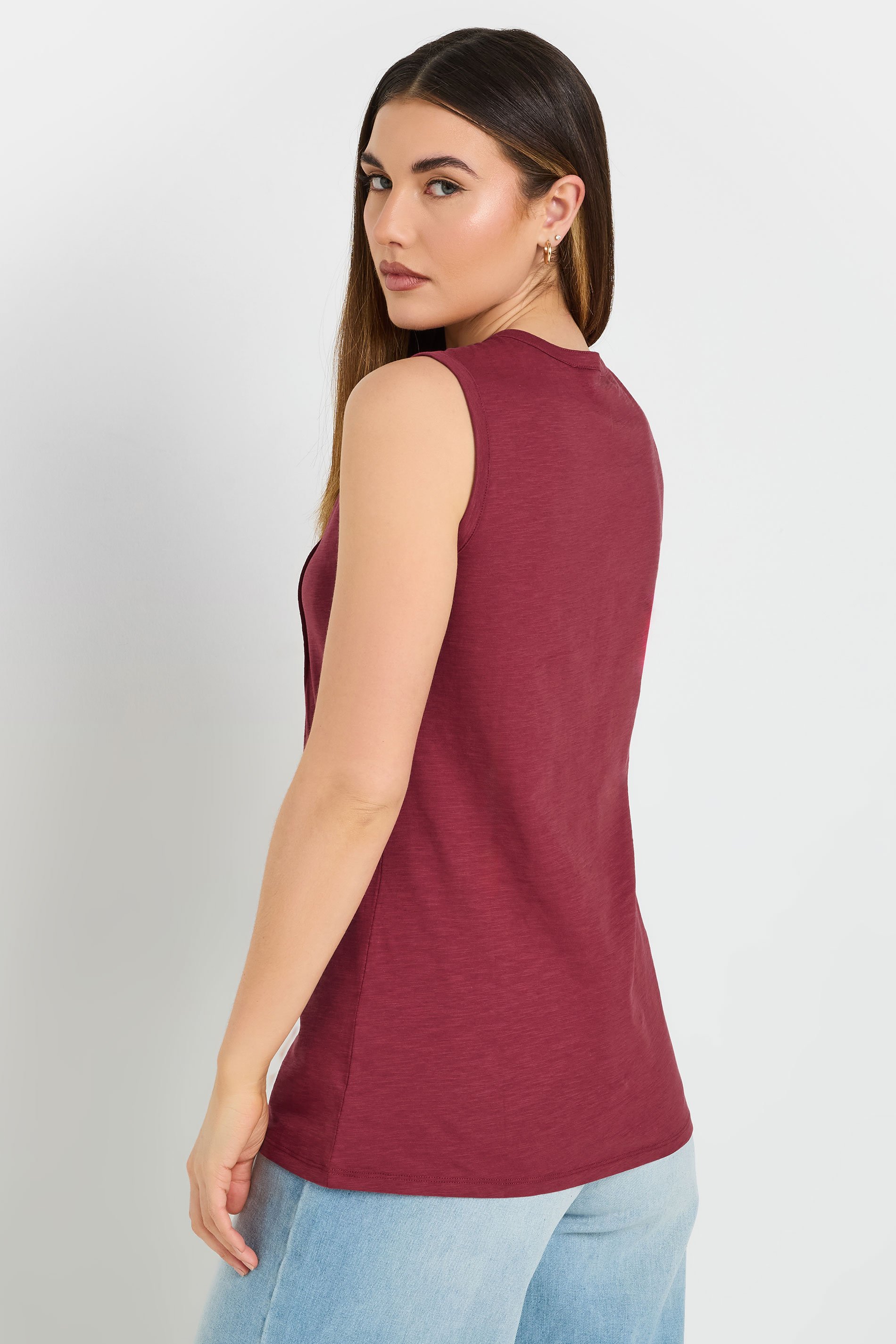 LTS Tall Dark Red Cotton Henley Vest Top | Long Tall Sally 3