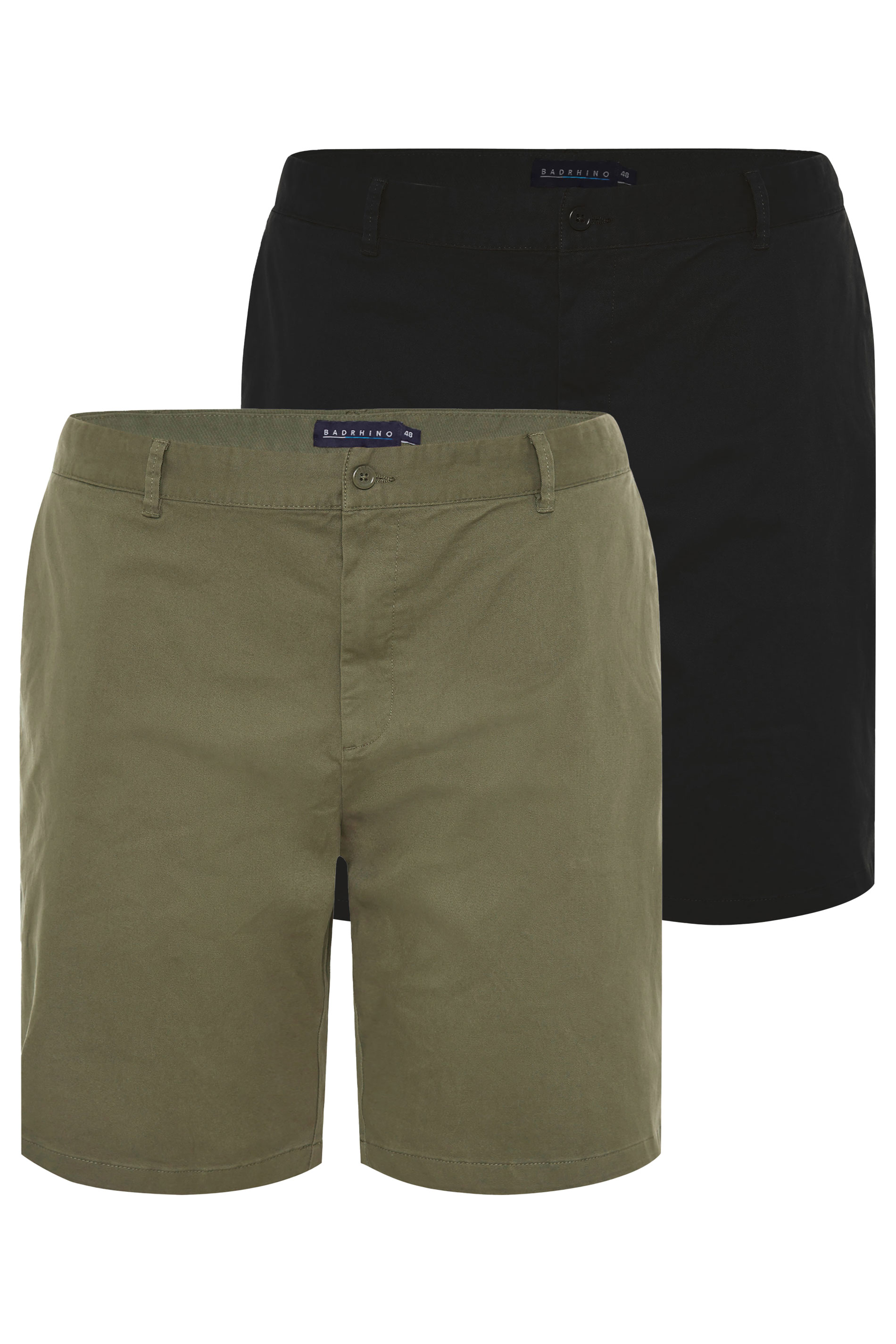 BadRhino Big & Tall 2 PACK Black & Khaki Green Stretch Chino Shorts | BadRhino 6