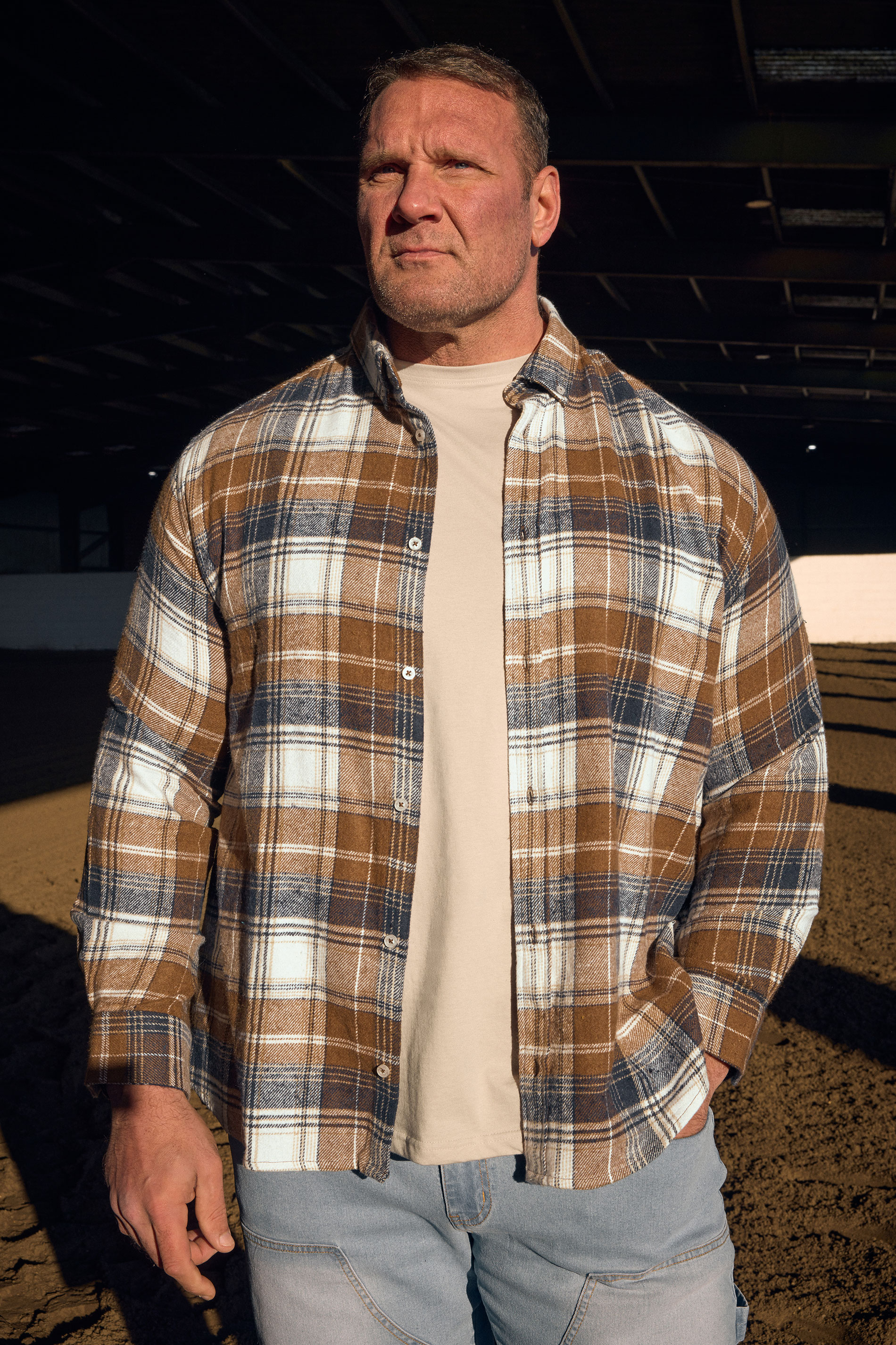 BadRhino Big & Tall Tan Brown & Navy Blue Brushed Checked Shirt | BadRhino 3