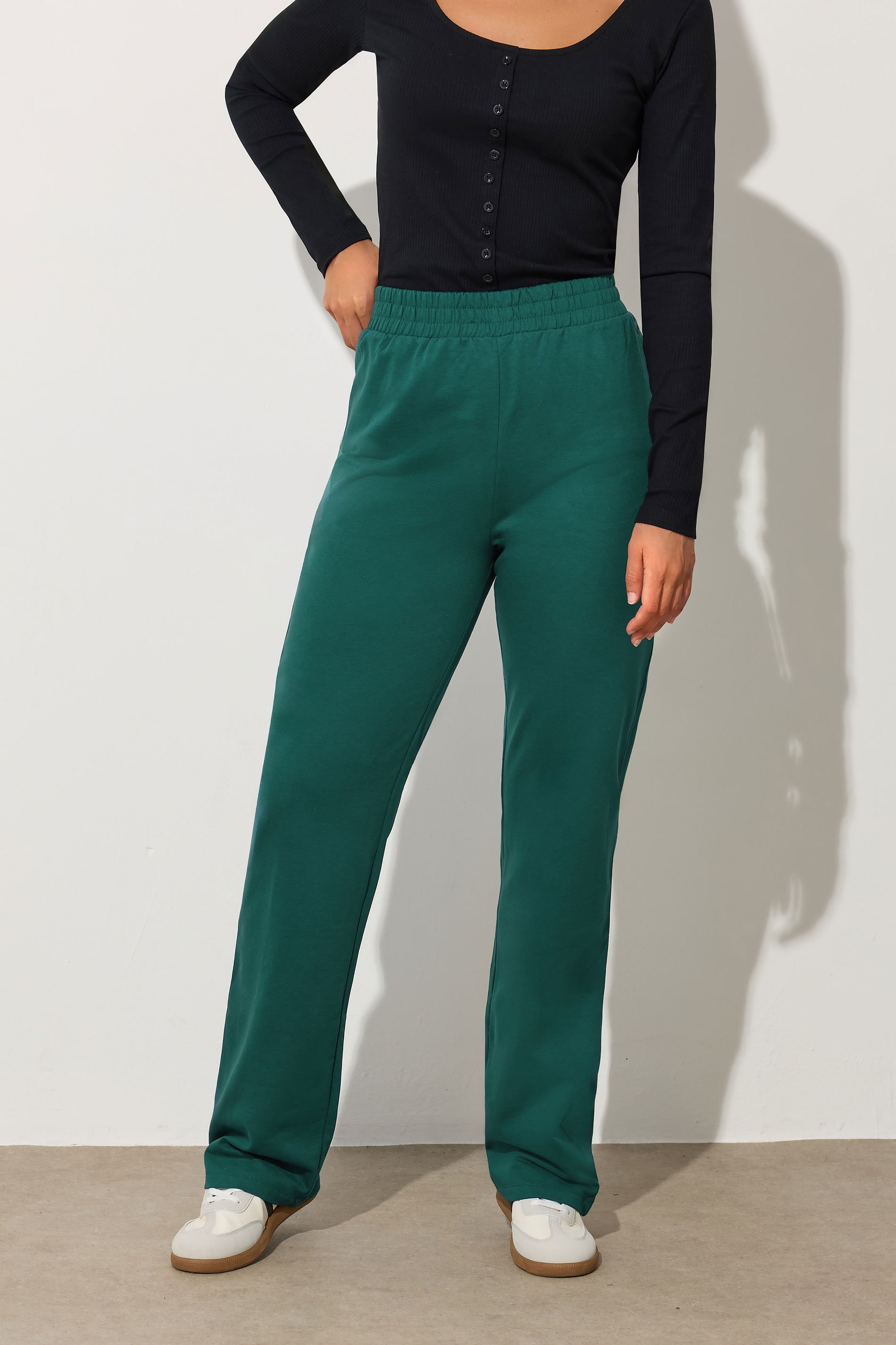 LTS Tall Green Jersey Fitted Straight Leg Joggers | Long Tall Sally 2