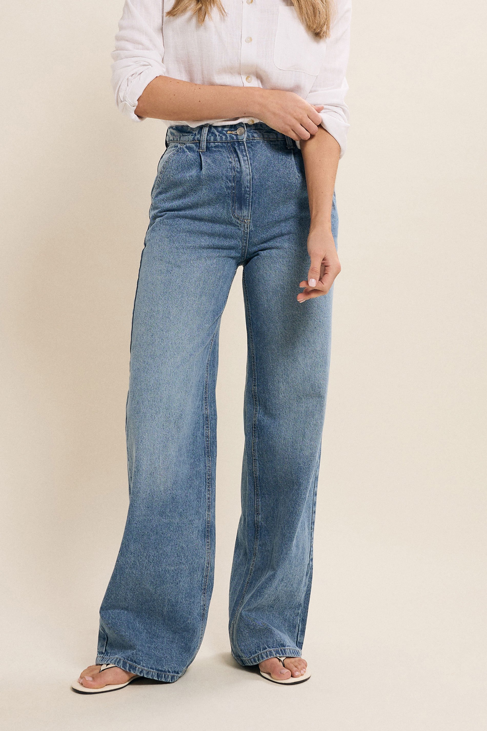 LTS Tall Blue Denim Pleated Wide Leg Jeans | Long Tall Sally 3