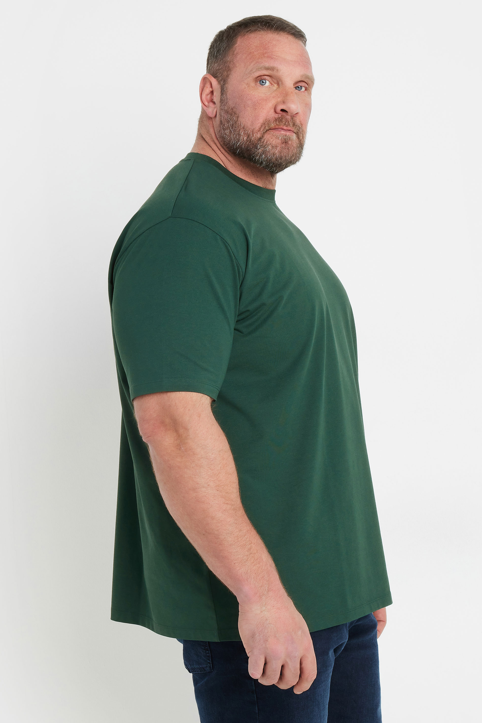 BadRhino Big & Tall Dark Green Soft Touch Relaxed Fit T-Shirt | BadRhino 3