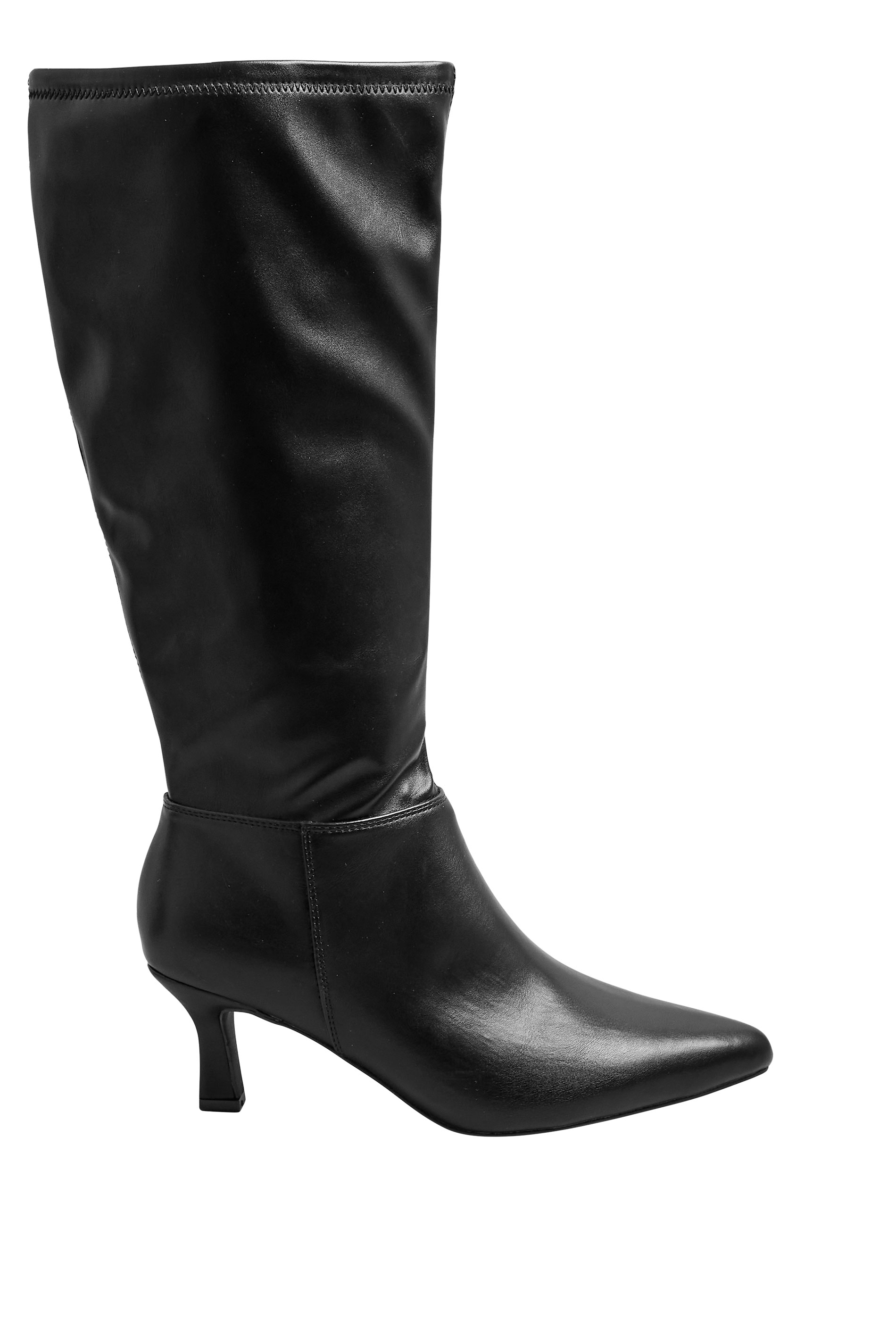 Black Faux Leather Knee High Pointed Boots In Extra Wide EEE Fit | Yours Clothing 6