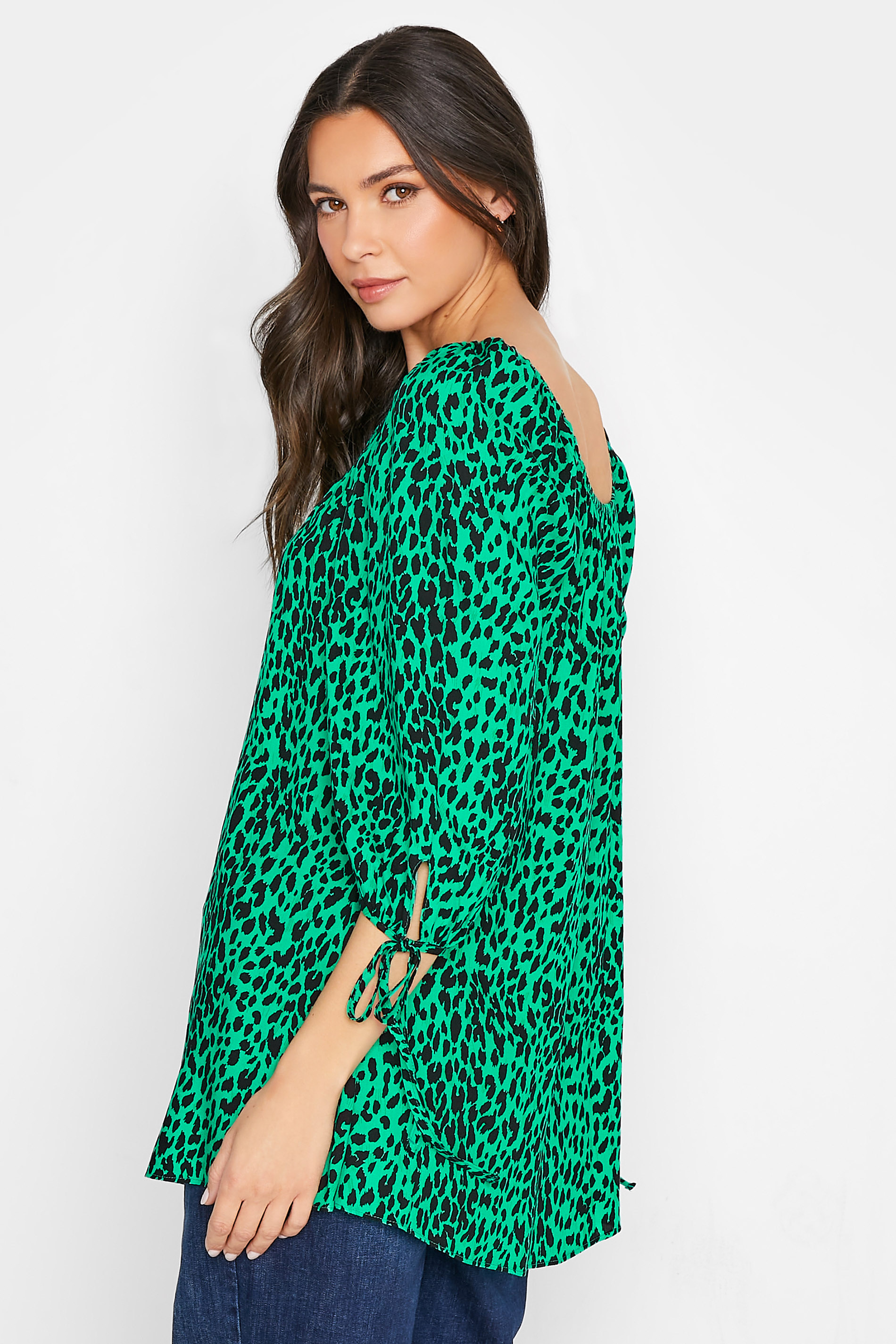 LTS Tall Women's Green Leopard Print Shirred Top | Long Tall Sally  3
