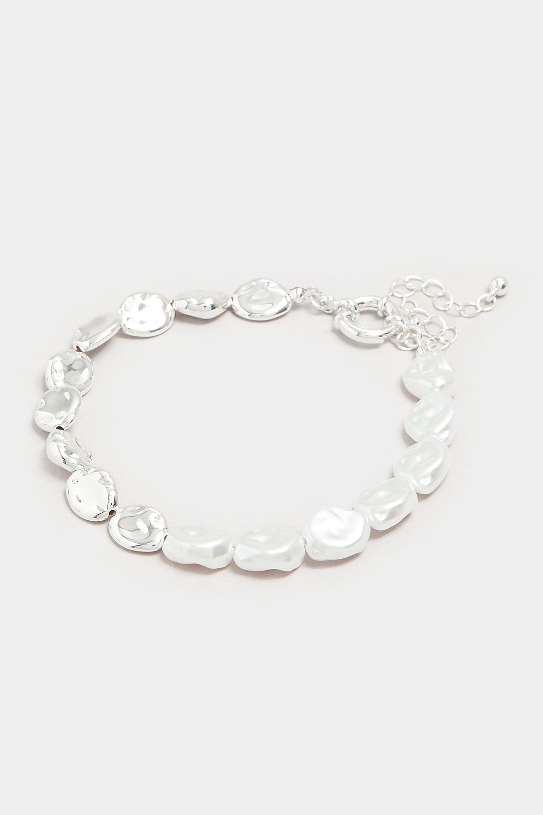 Silver Tone Pearl & Metal Disc Bracelet | Yours Clothing 2