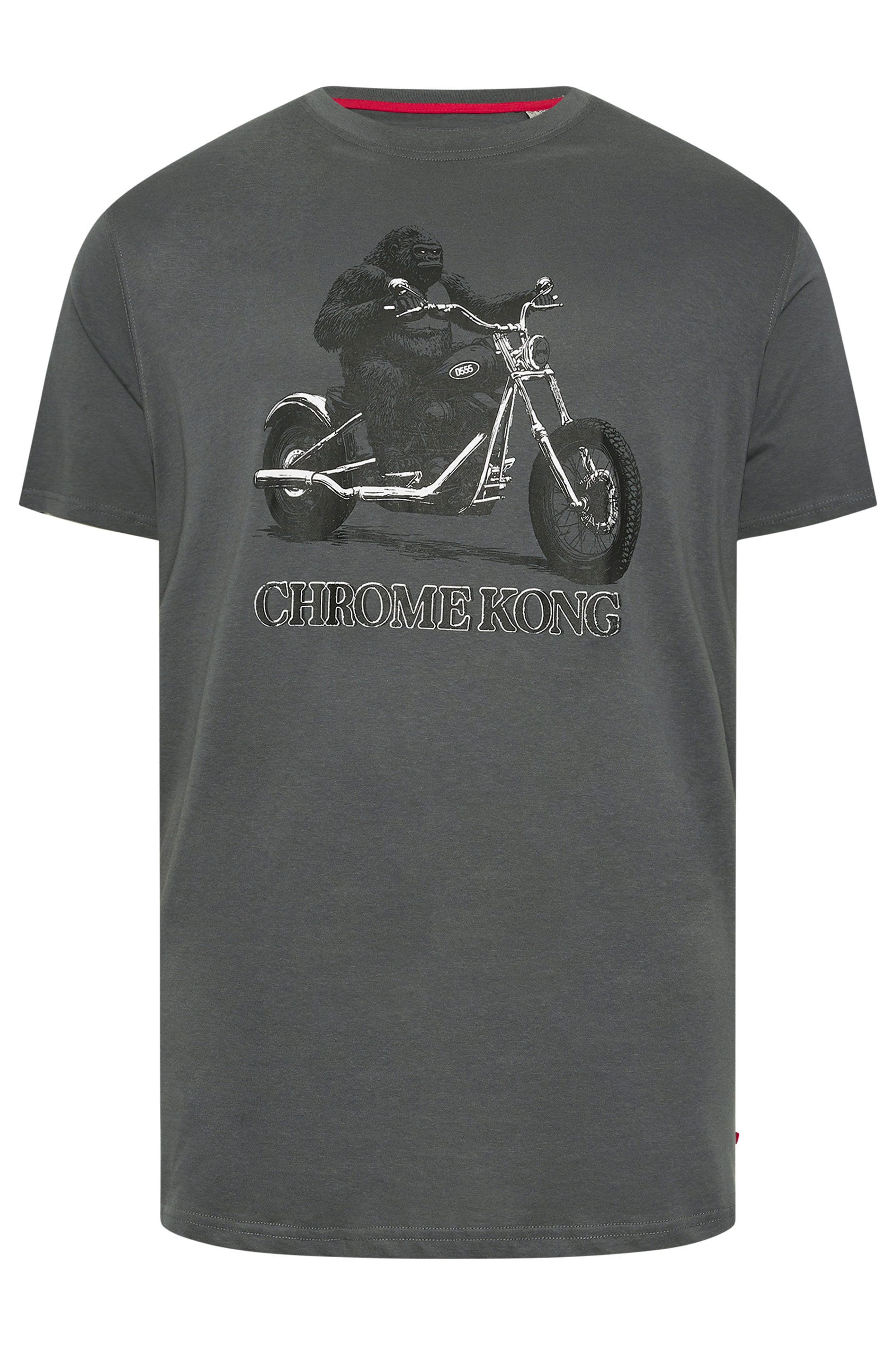 D555 Big & Tall Charcoal Grey Gorilla Biker Print T-Shirt | BadRhino 2