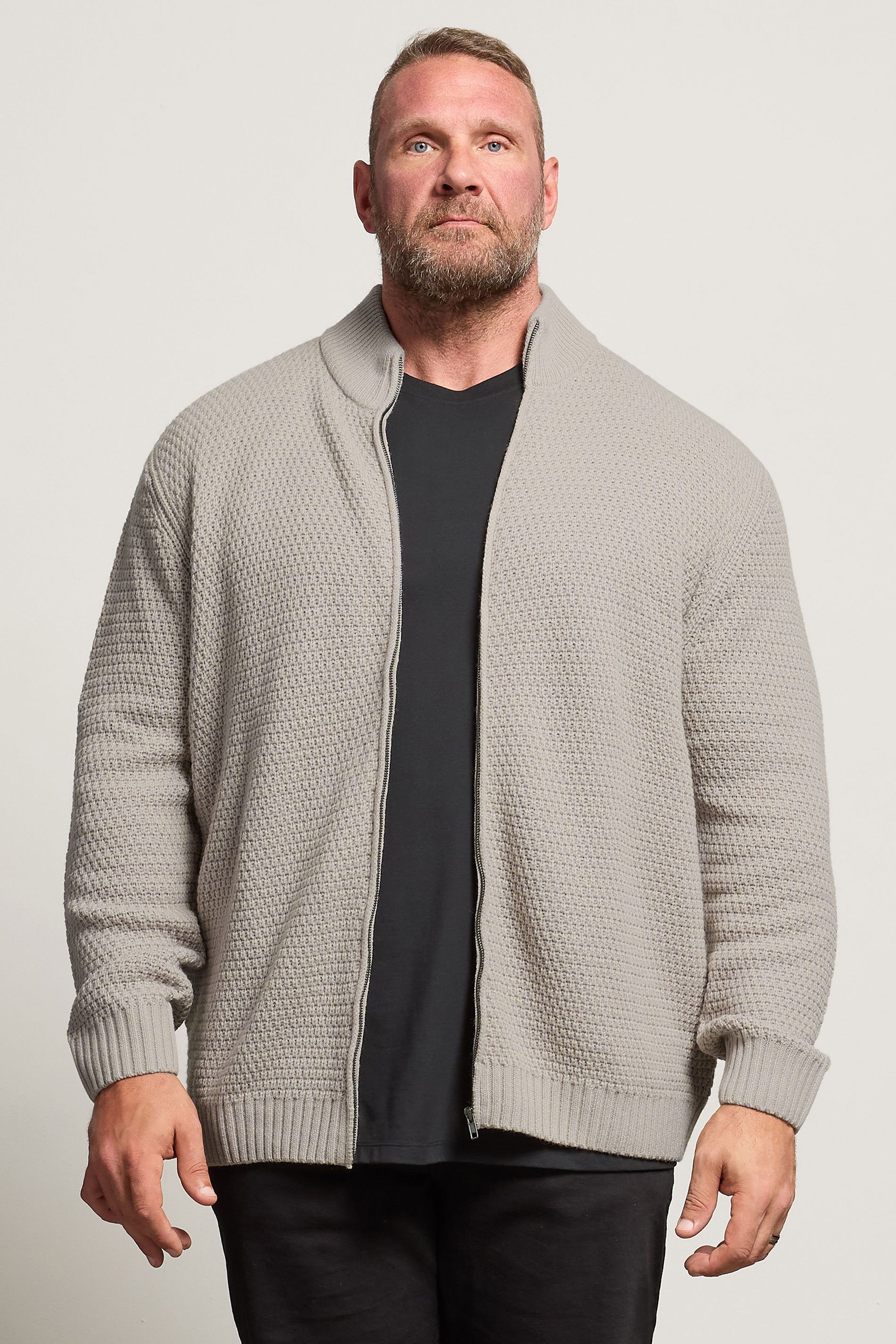 BadRhino Big & Tall Natural Brown Wool Zip Through Jumper | BadRhino 1