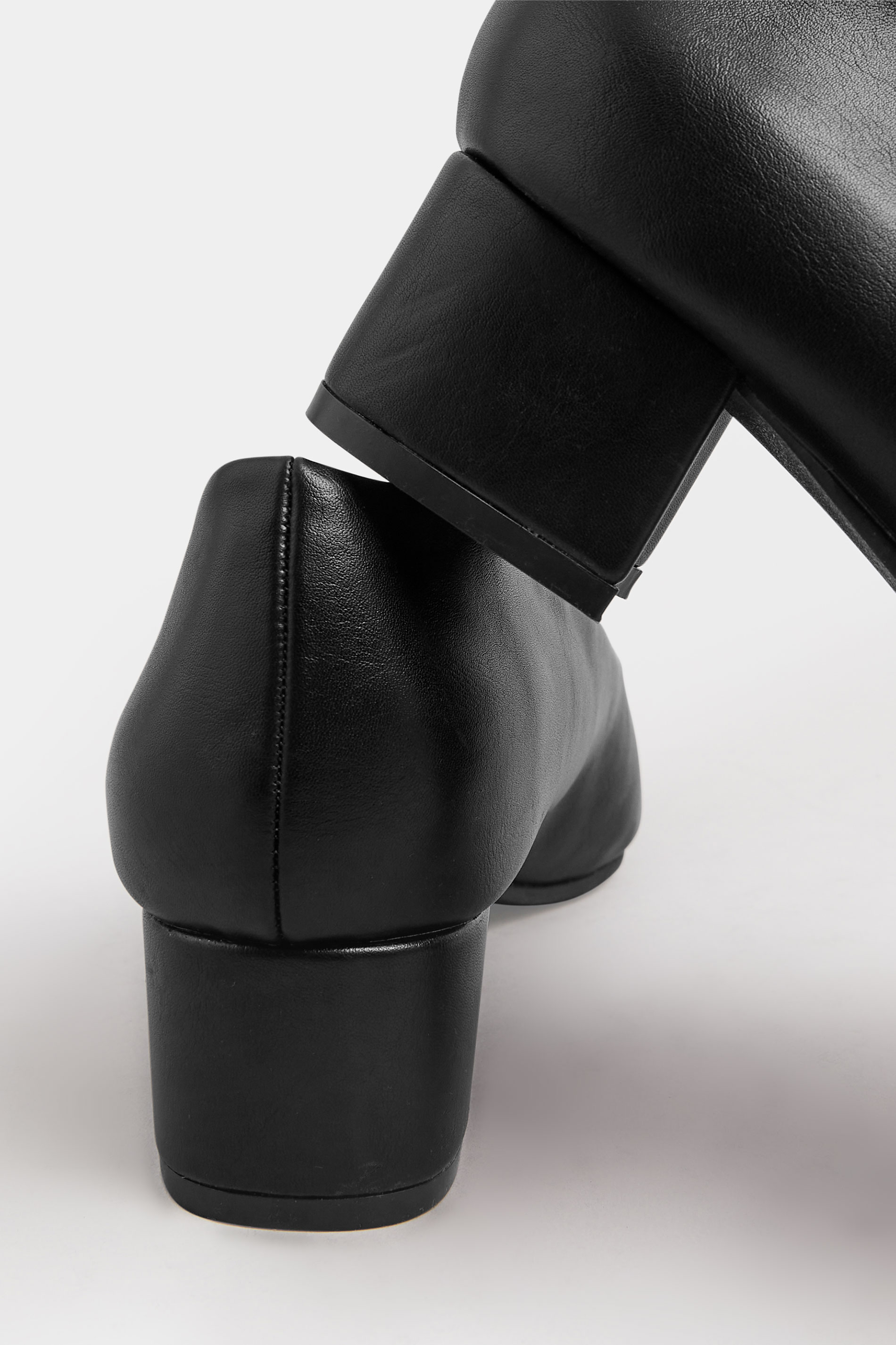 Black Faux Leather Block Heel Court Shoes In Extra Wide EEE Fit 4