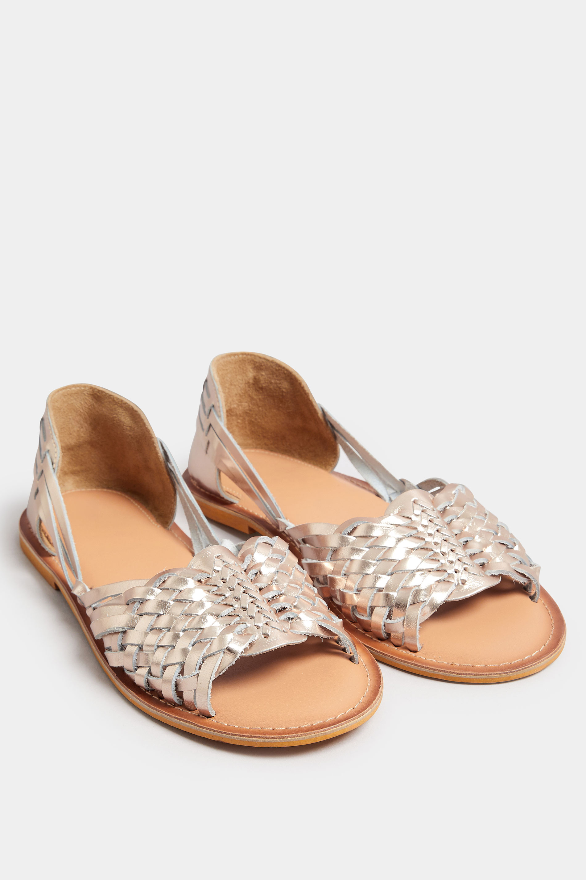 Gold Woven Leather Mules In Extra Wide EEE FIt | Yours Clothing 2