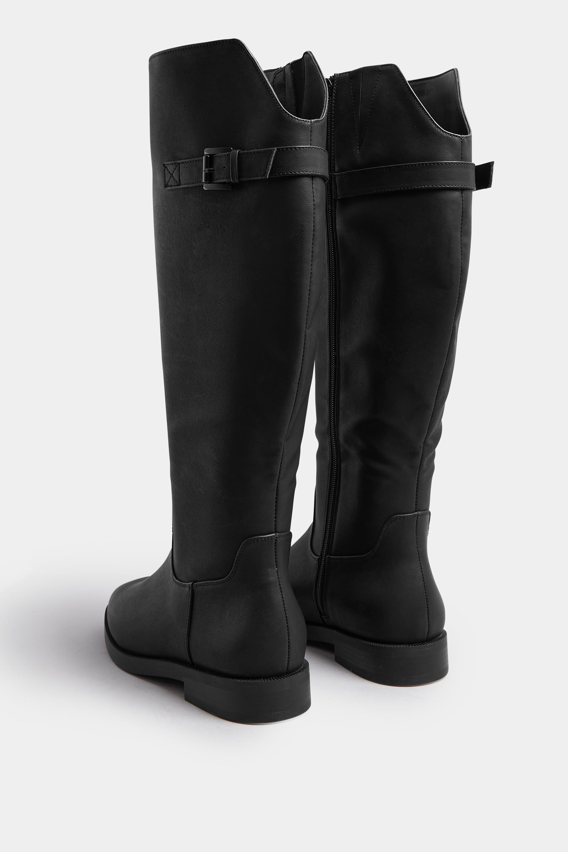 Black Faux Leather Buckle Detail Knee High Boots In Extra Wide EEE Fit | Yours Clothing 4