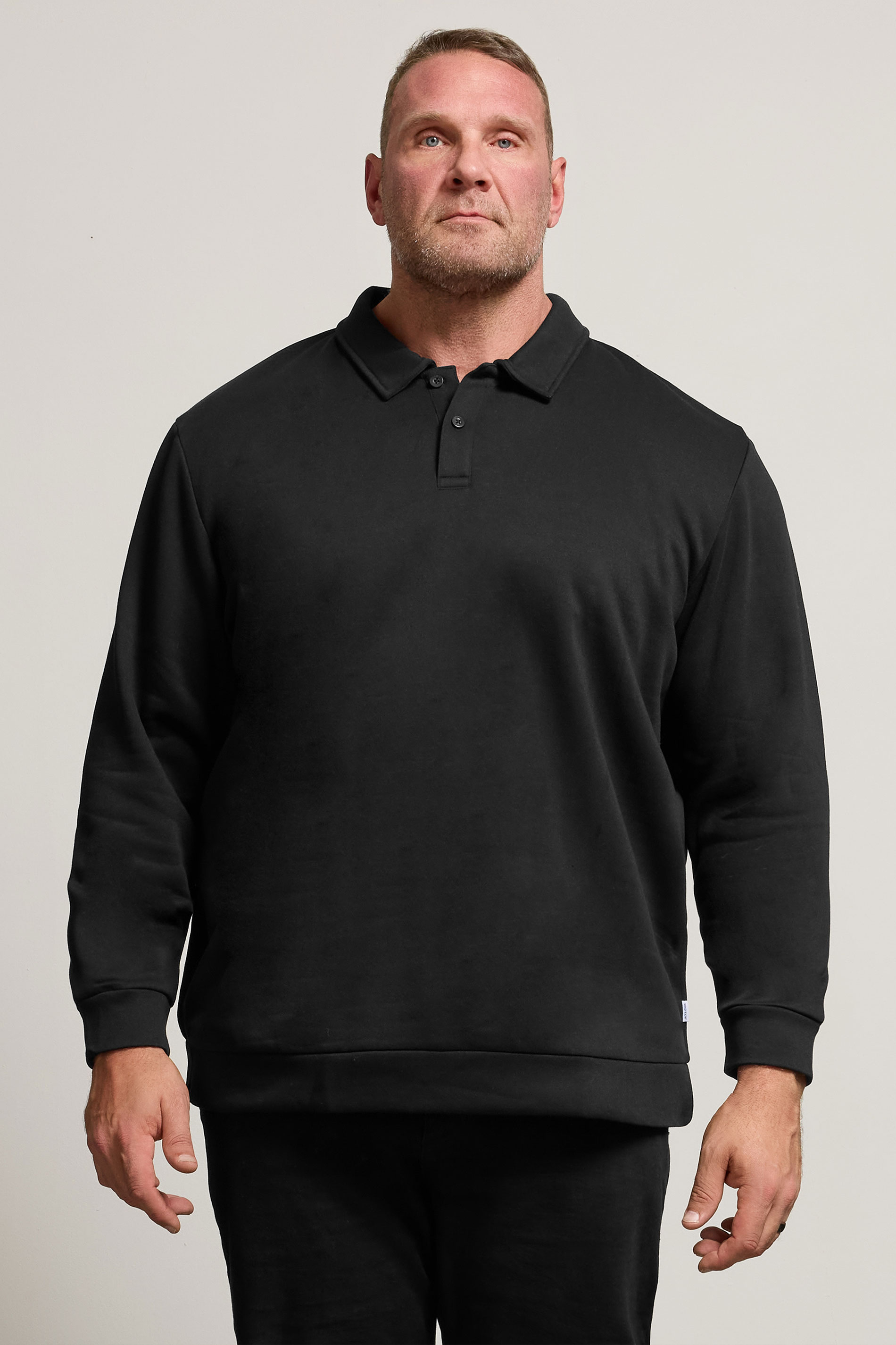 JACK & JONES Big & Tall Black Radley Polo Sweatshirt | BadRhino 1