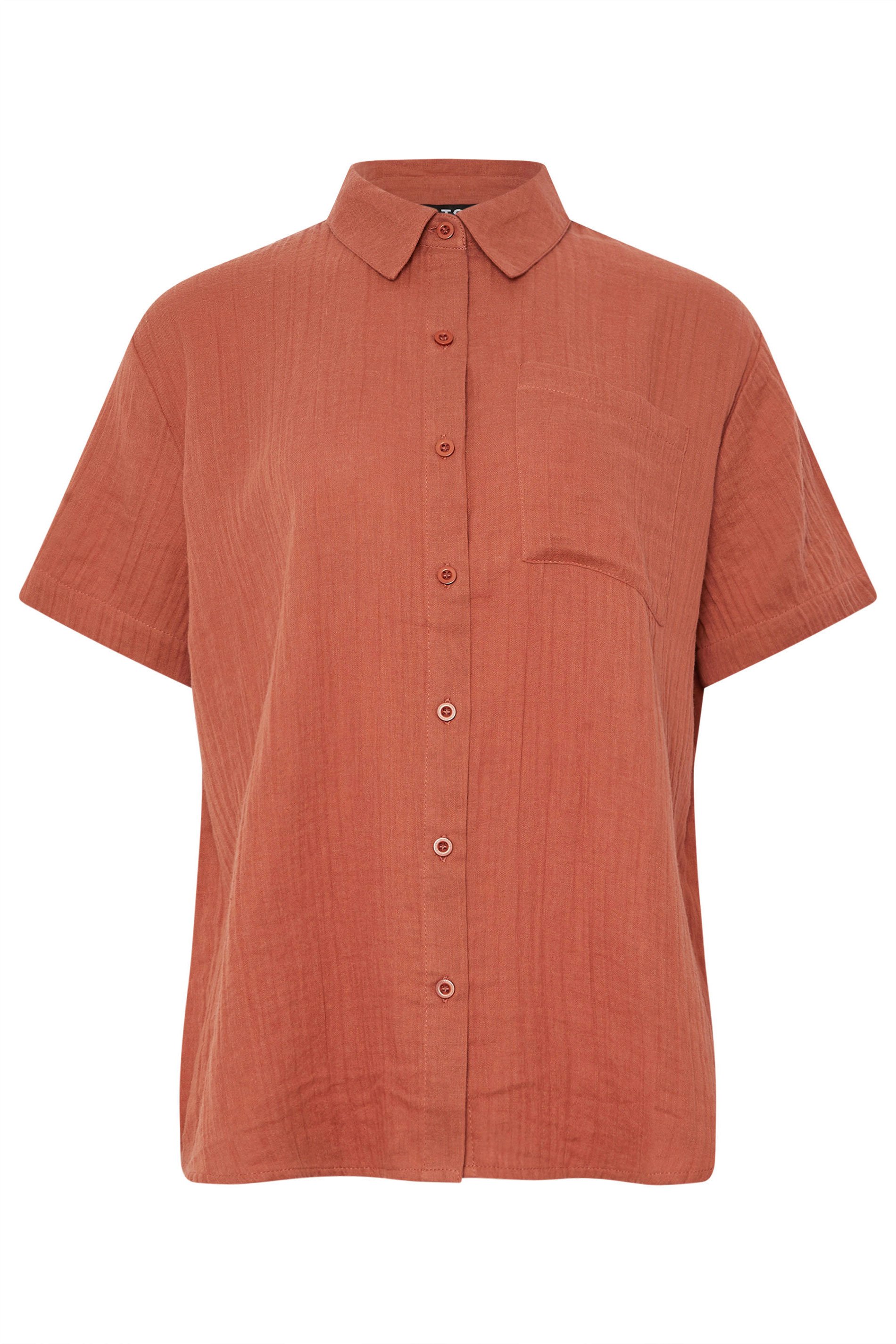 LTS Tall Rust Orange Cotton Cheesecloth Short Sleeve Shirt | Long Tall Sally 7
