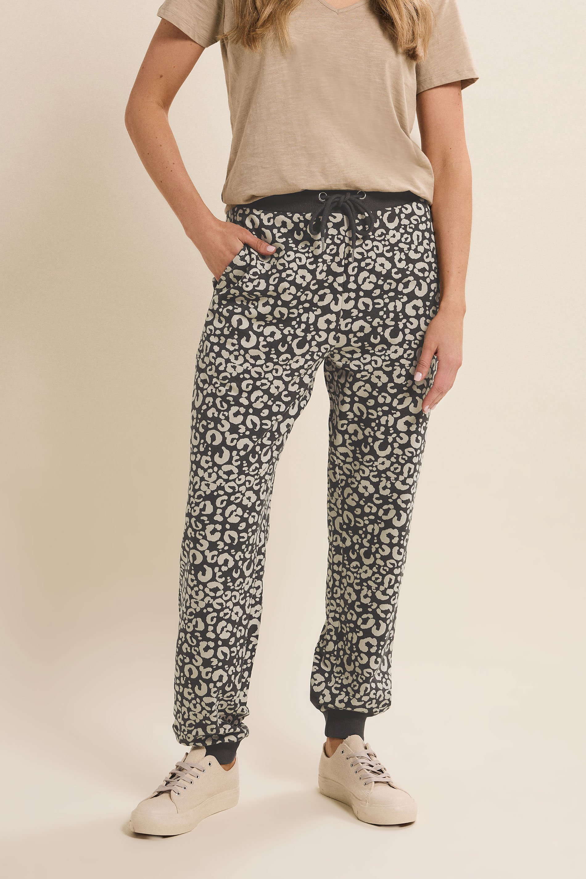 LTS Tall Women's Charcoal Grey & Brown Leopard Print Cuffed Joggers | Long Tall Sally 2