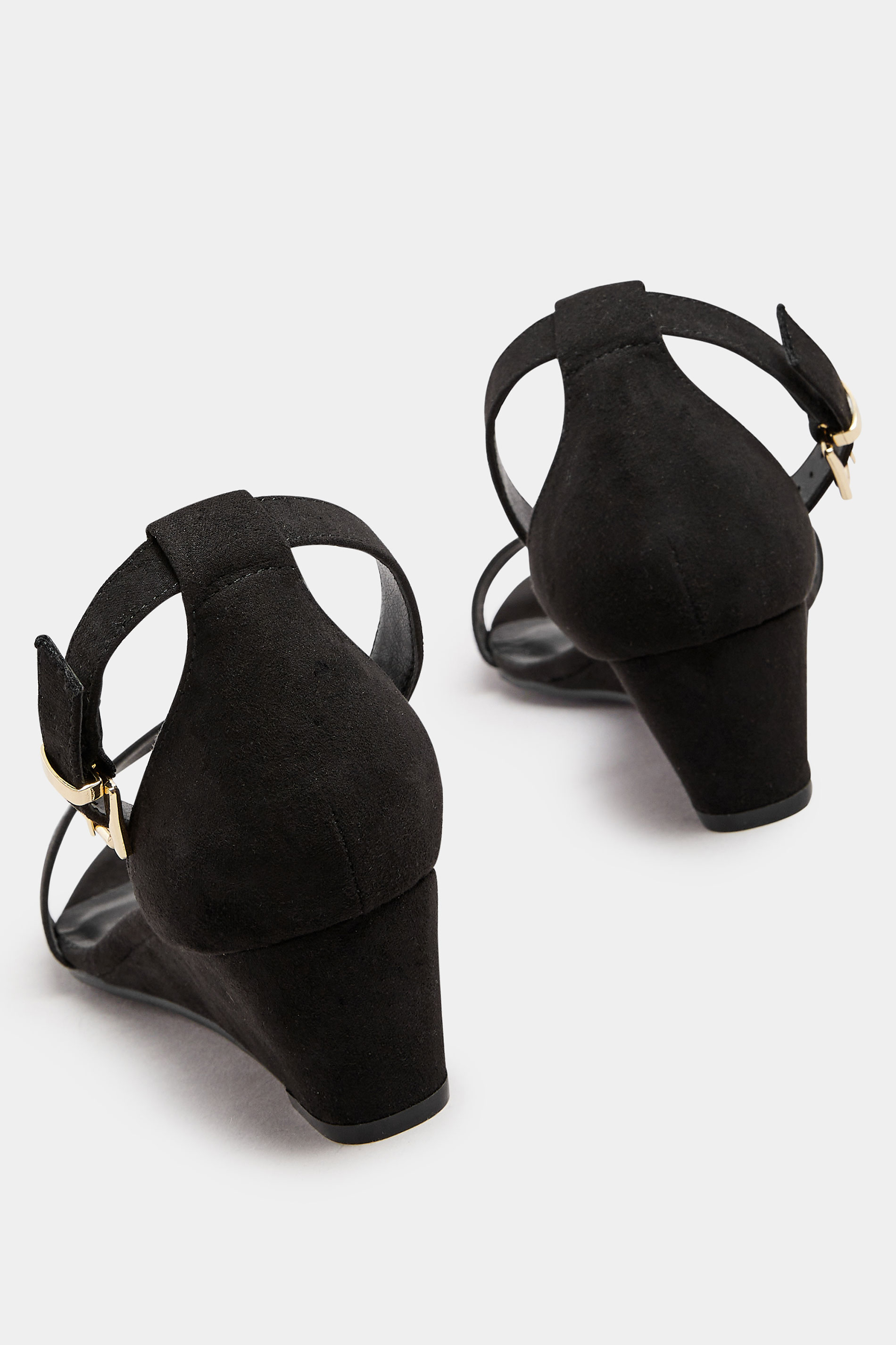 Black Faux Suede Low Wedge Sandals In Extra Wide EEE Fit | Yours Clothing 4